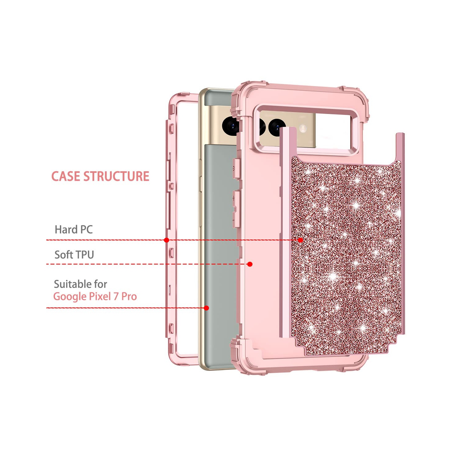 for Google Pixel 7 Pro Case Glitter Sparkly Bling Shockproof Heavy Duty Hybrid Sturdy Drop Protective Cover Women Girl Case for Google Pixel 7 Pro