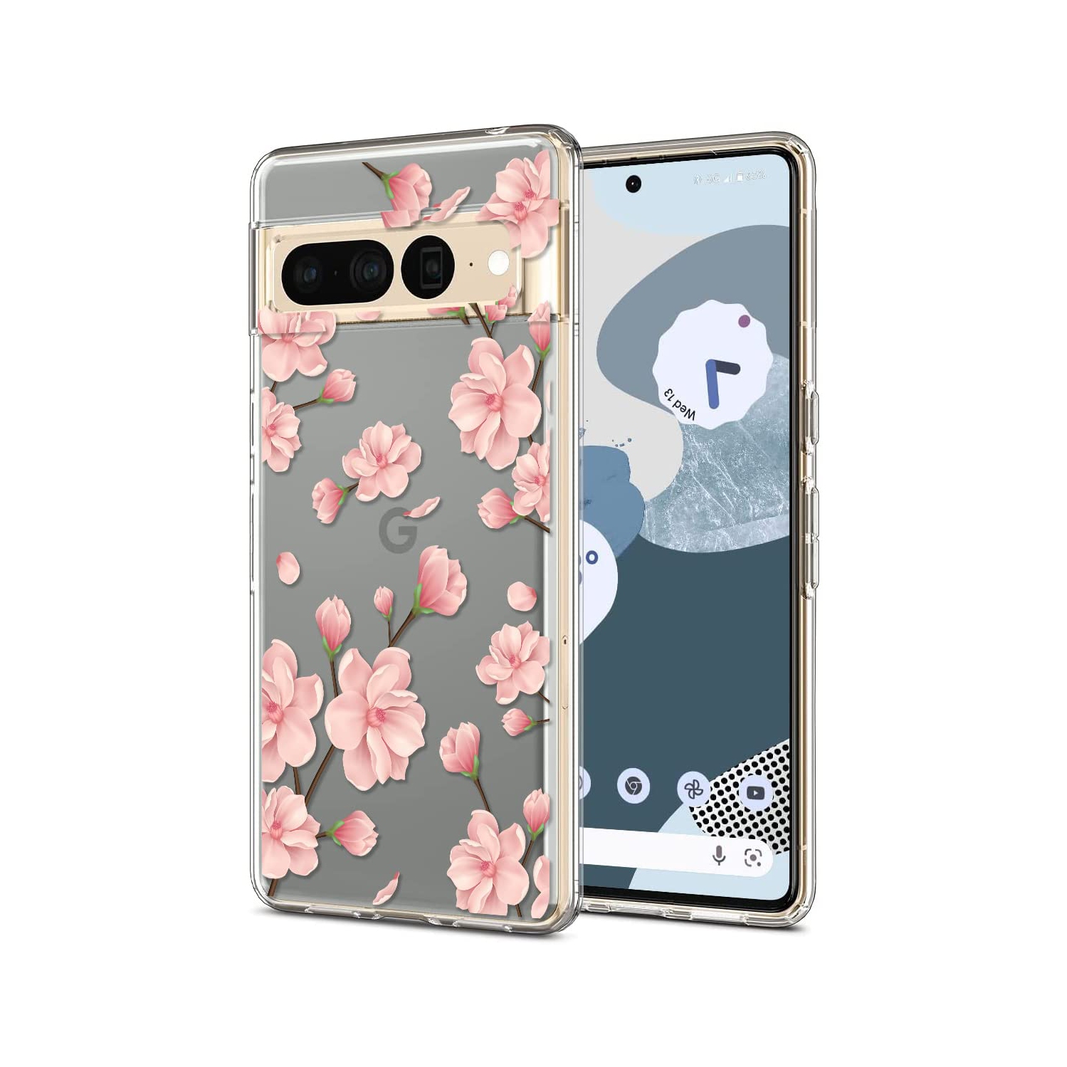 Designed for Google Pixel 7 Pro Case, Crystal Clear Flower Marble Soft & Flexible TPU Anti-Scratch Protection Slim Thin Women Girls Floral Cute Phone
