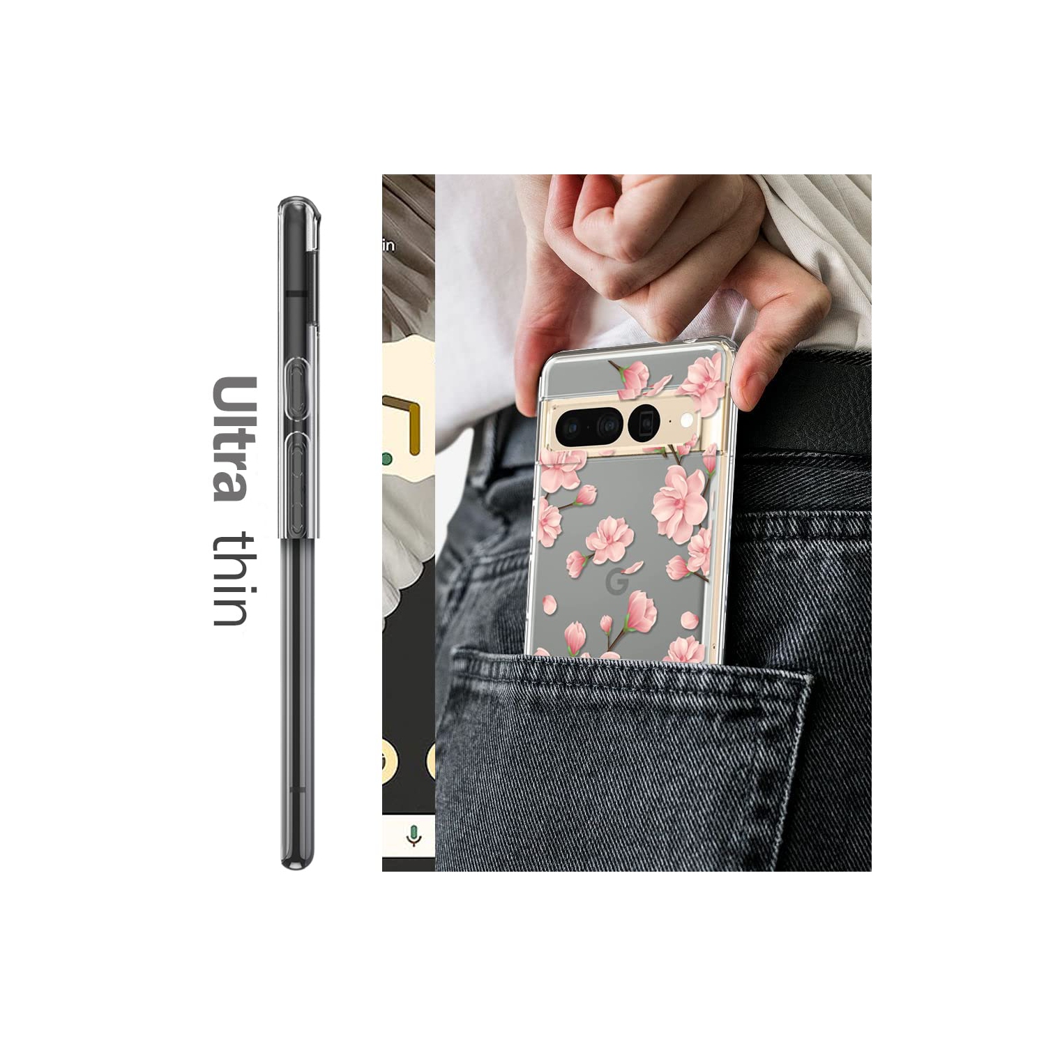 Designed for Google Pixel 7 Pro Case, Crystal Clear Flower Marble Soft & Flexible TPU Anti-Scratch Protection Slim Thin Women Girls Floral Cute Phone