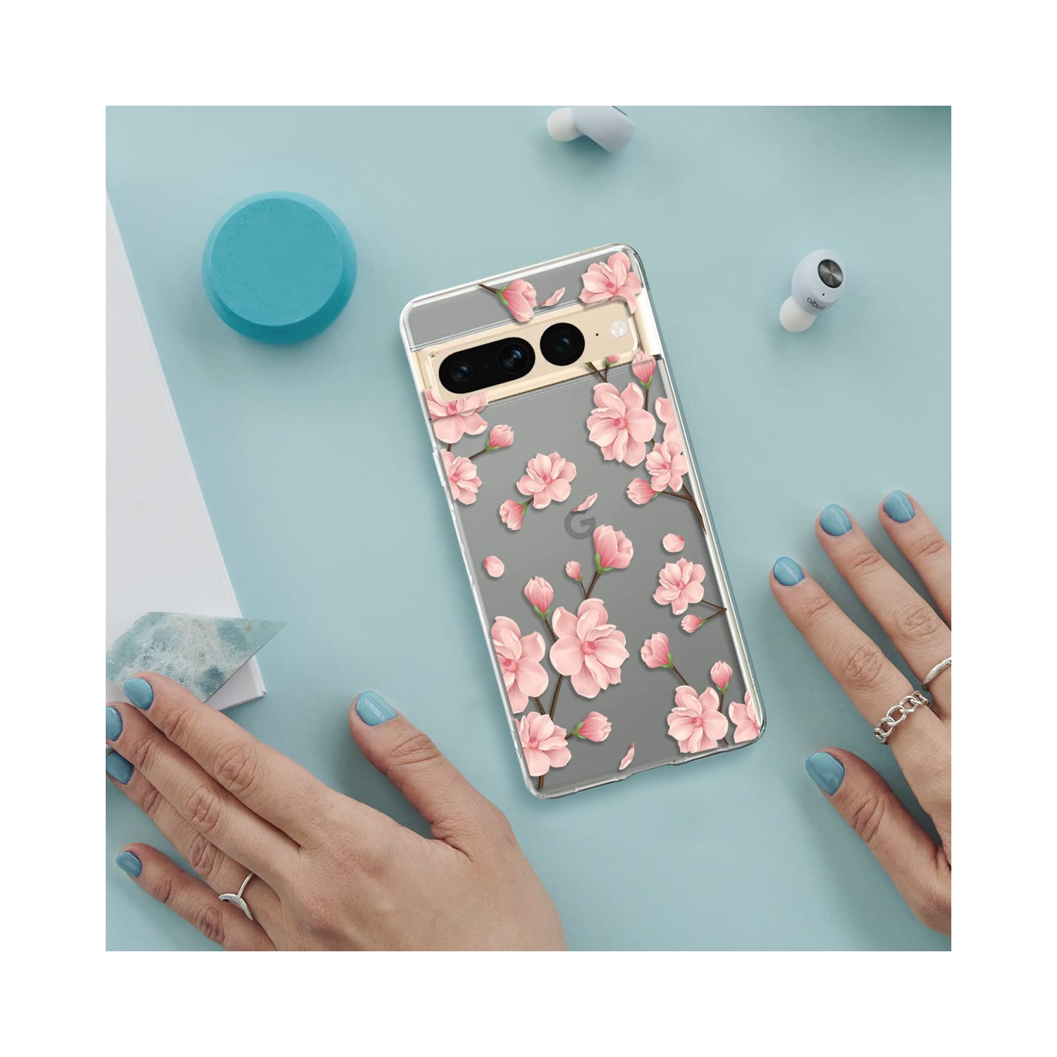 Designed for Google Pixel 7 Pro Case, Crystal Clear Flower Marble Soft & Flexible TPU Anti-Scratch Protection Slim Thin Women Girls Floral Cute Phone