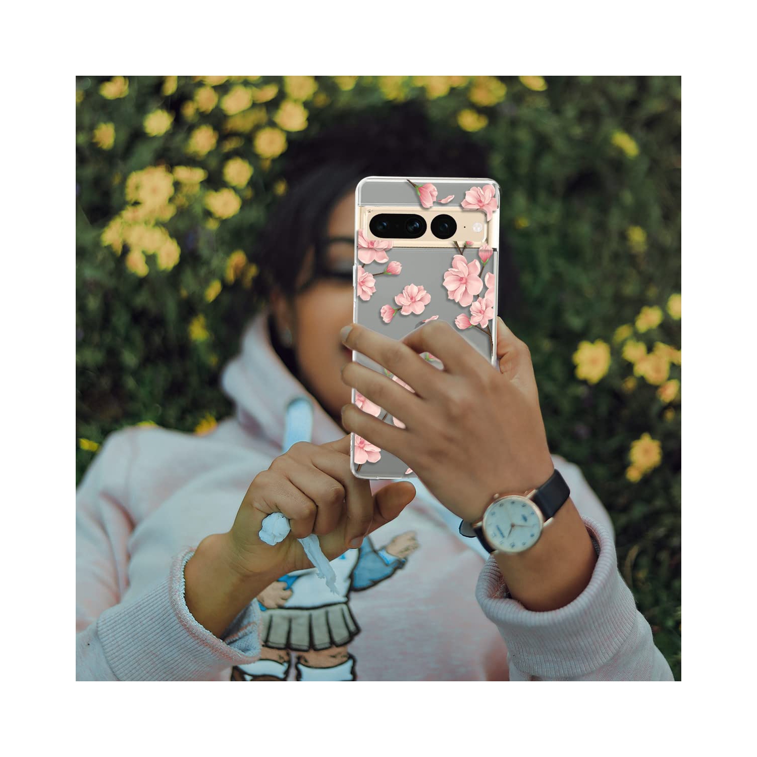 Designed for Google Pixel 7 Pro Case, Crystal Clear Flower Marble Soft & Flexible TPU Anti-Scratch Protection Slim Thin Women Girls Floral Cute Phone