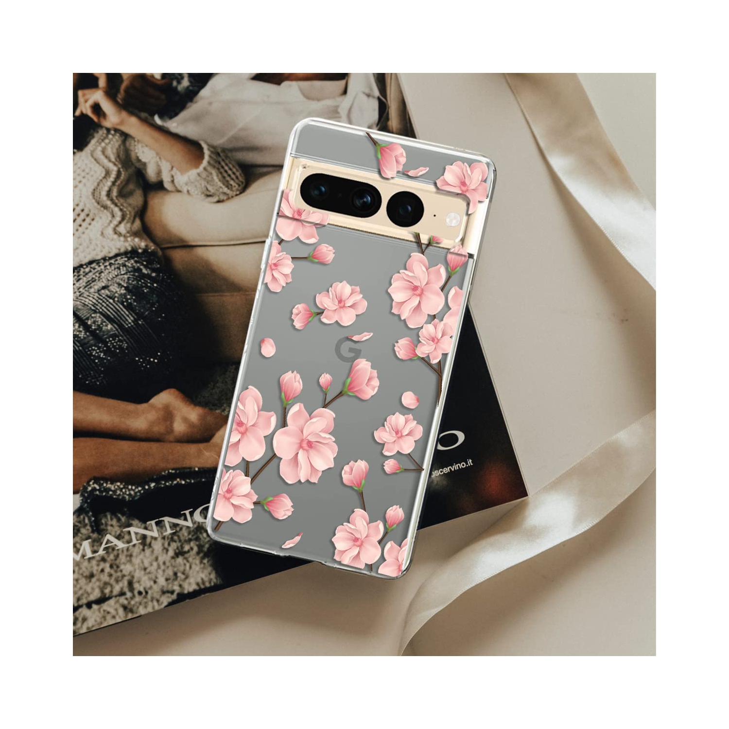 Designed for Google Pixel 7 Pro Case, Crystal Clear Flower Marble Soft & Flexible TPU Anti-Scratch Protection Slim Thin Women Girls Floral Cute Phone