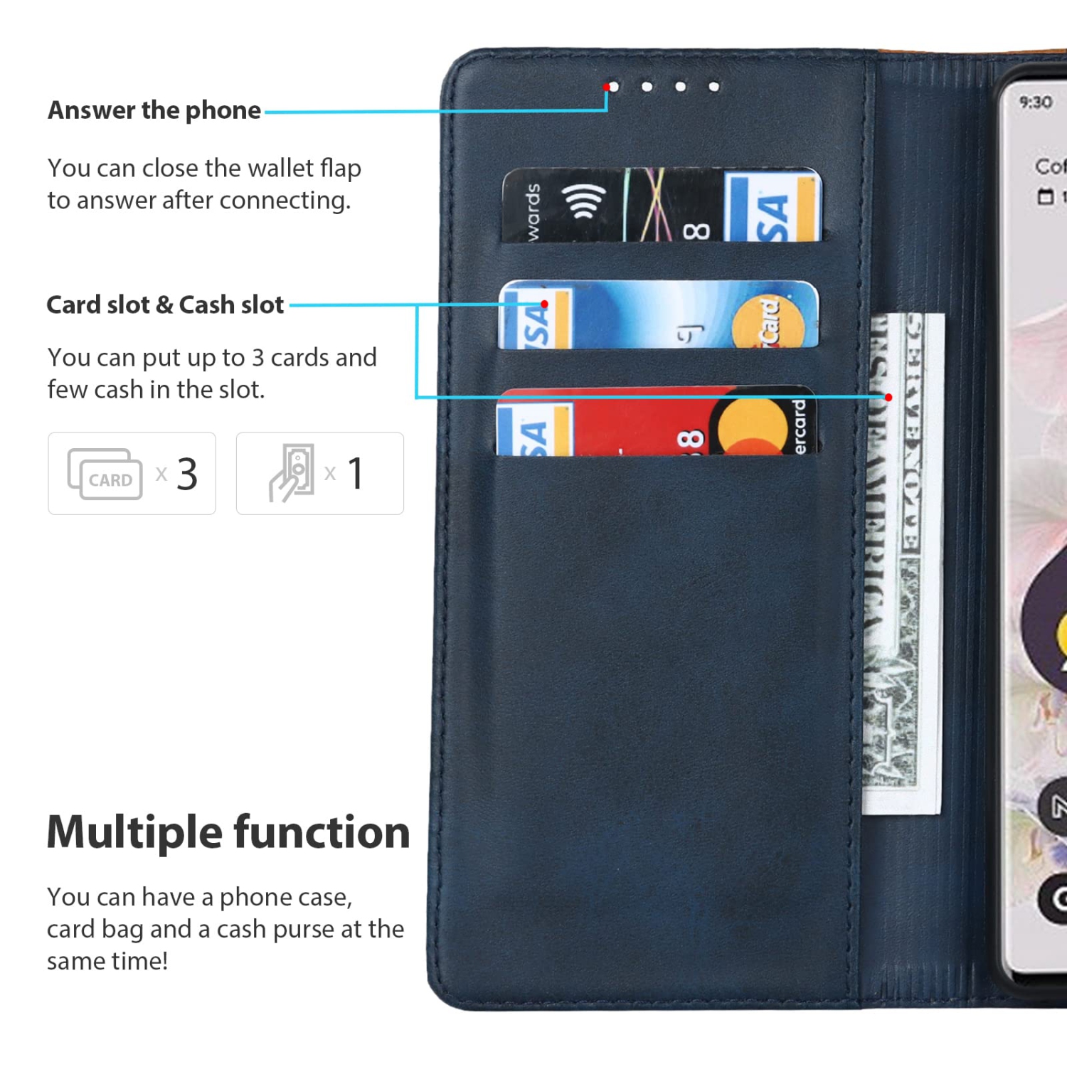 Google Pixel 7 pro 6.7 inch Wallet Case- case with Card Holder -PU Leather Cover -for Women and Men-Google Pixel 7 pro Étui Pour portefeuille Flip