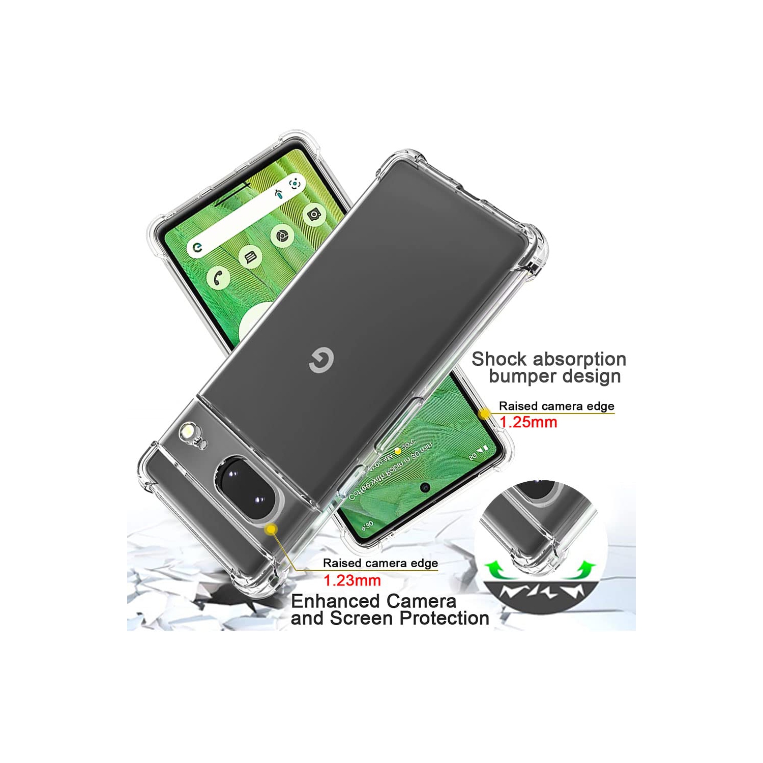 Pixel 7 Case, Google Pixel 7 Case with Screen Protector, Shockproof Crystal Clear Slim Soft Silicone TPU Protective Phone Cover for Google Pixel