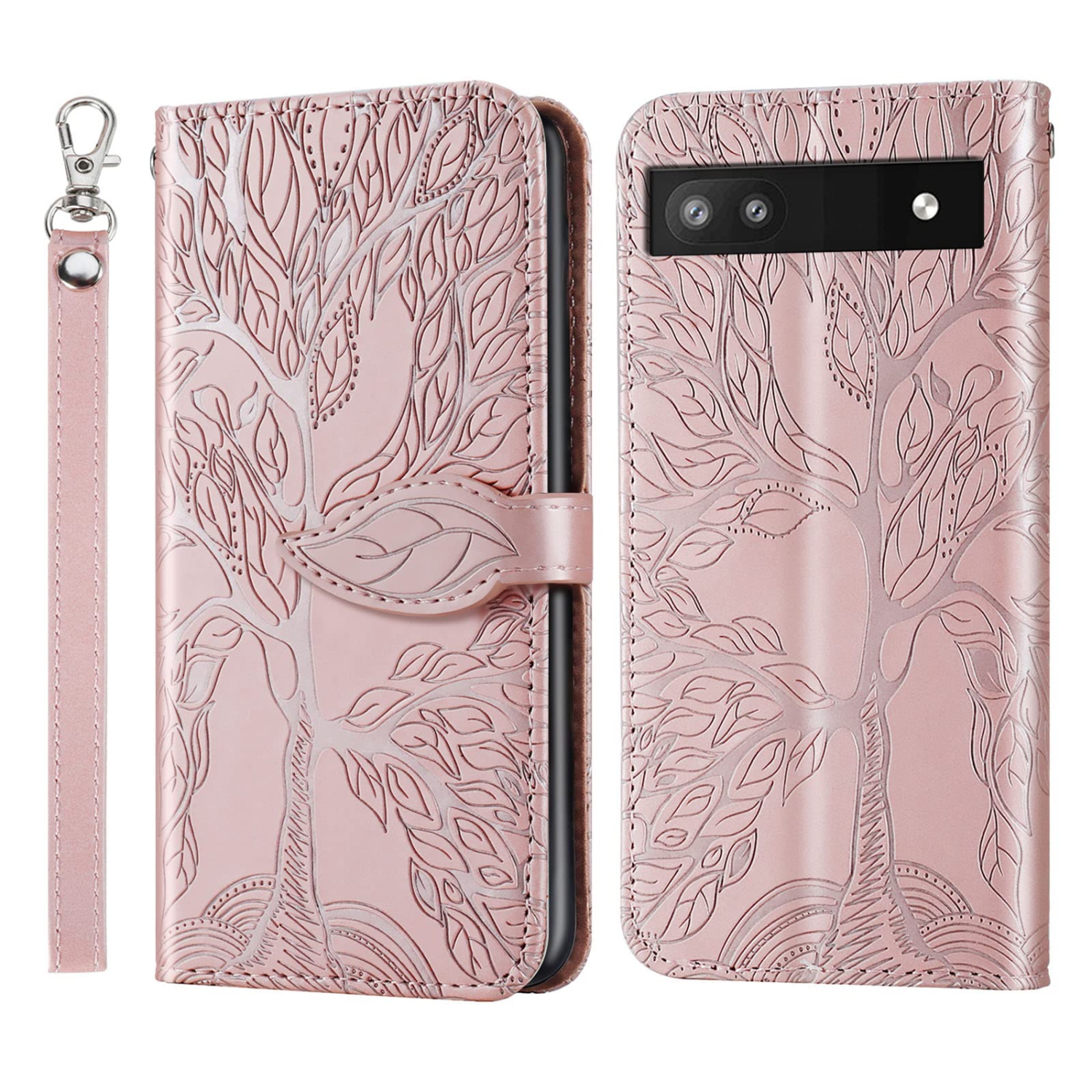 Google Pixel 6A Wallet Case with Card Holder/Slot,PU Leather Flip Folio Shell Magnetic Closure Wrist Strap Kickstand Shockproof Cover Fit Google