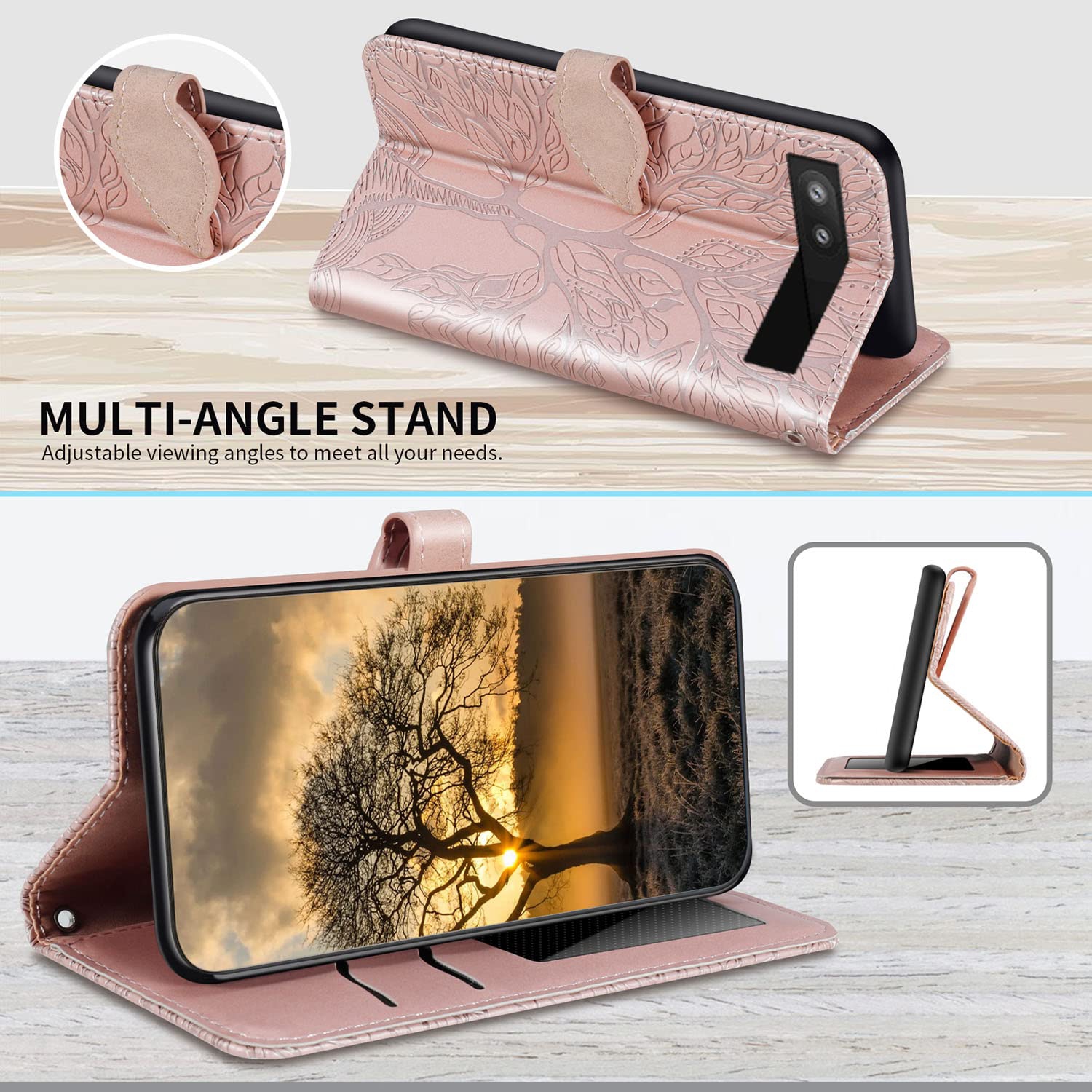 Google Pixel 6A Wallet Case with Card Holder/Slot,PU Leather Flip Folio Shell Magnetic Closure Wrist Strap Kickstand Shockproof Cover Fit Google