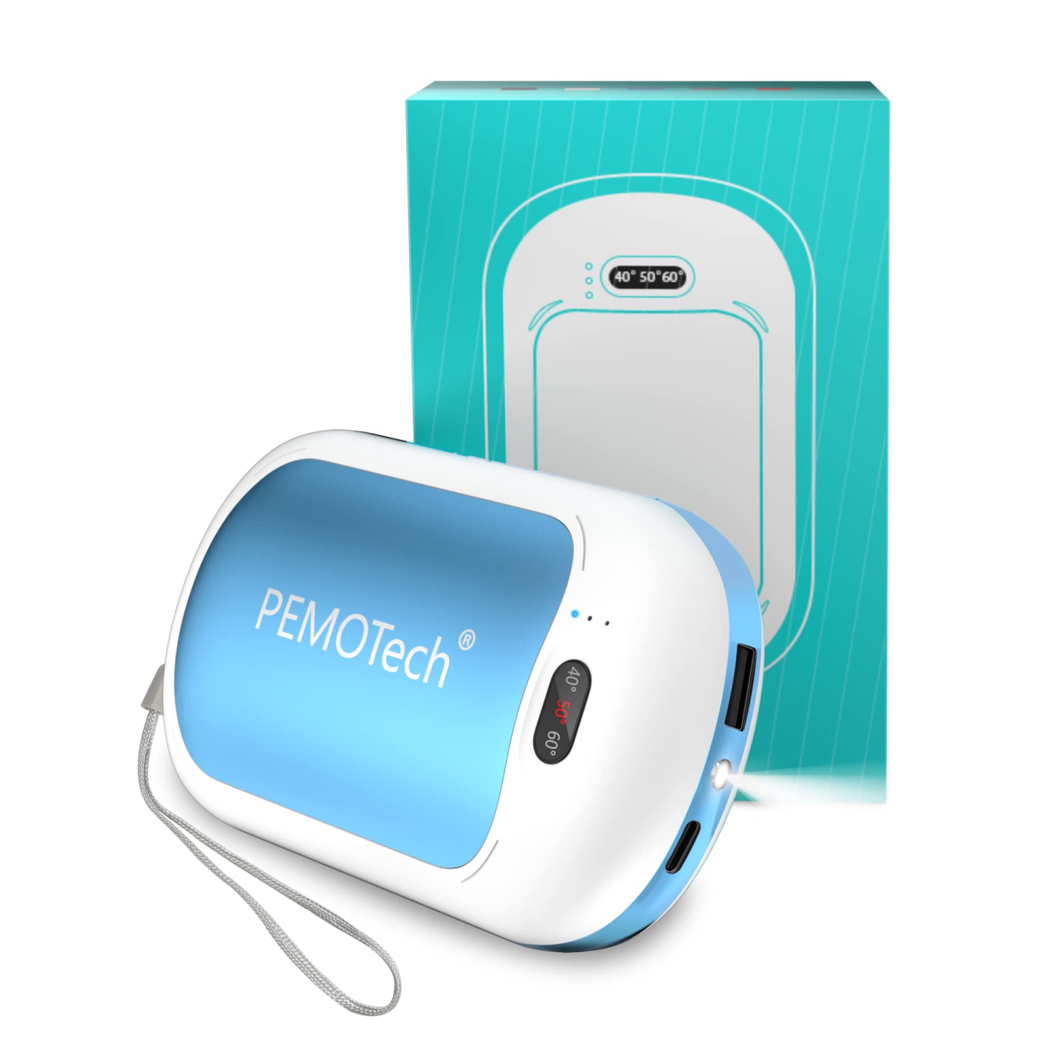 Chauffe-mains rechargeable 10200 mAh, chauffe-main électrique portatif avec lumière d'urgence, autonomie de 16 heures USB, alimentation par batterie