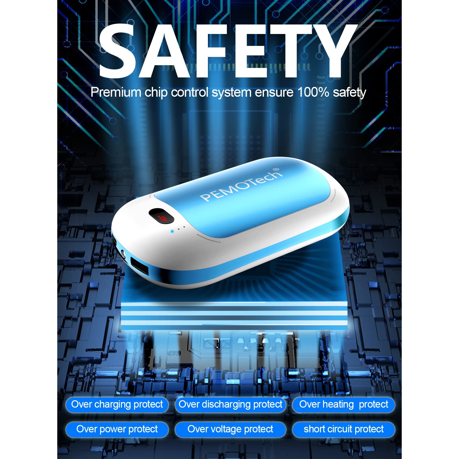 Chauffe-mains rechargeable 10200 mAh, chauffe-main électrique portatif avec lumière d'urgence, autonomie de 16 heures USB, alimentation par batterie