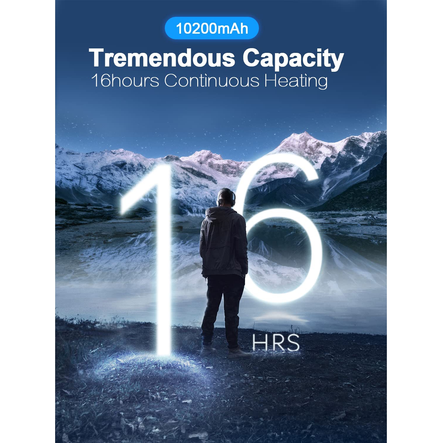 Chauffe-mains rechargeable 10200 mAh, chauffe-main électrique portatif avec lumière d'urgence, autonomie de 16 heures USB, alimentation par batterie