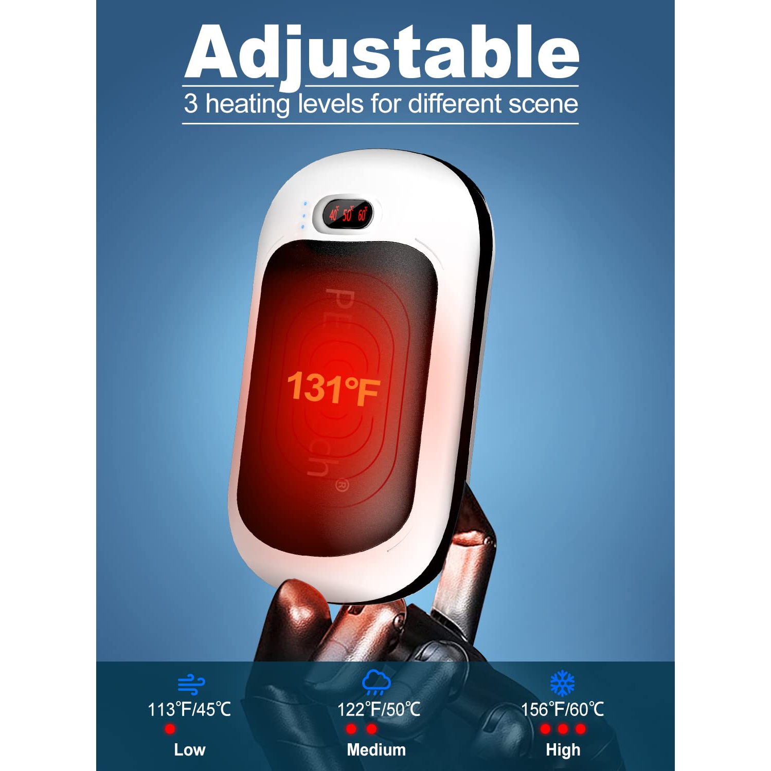 Chauffe-mains rechargeable 10200 mAh, chauffe-main électrique portatif avec  lumière d'urgence, autonomie de 16 heures USB, alimentation par batterie  pour Raynauds, arthrite, SPOR d'hiver extérieur