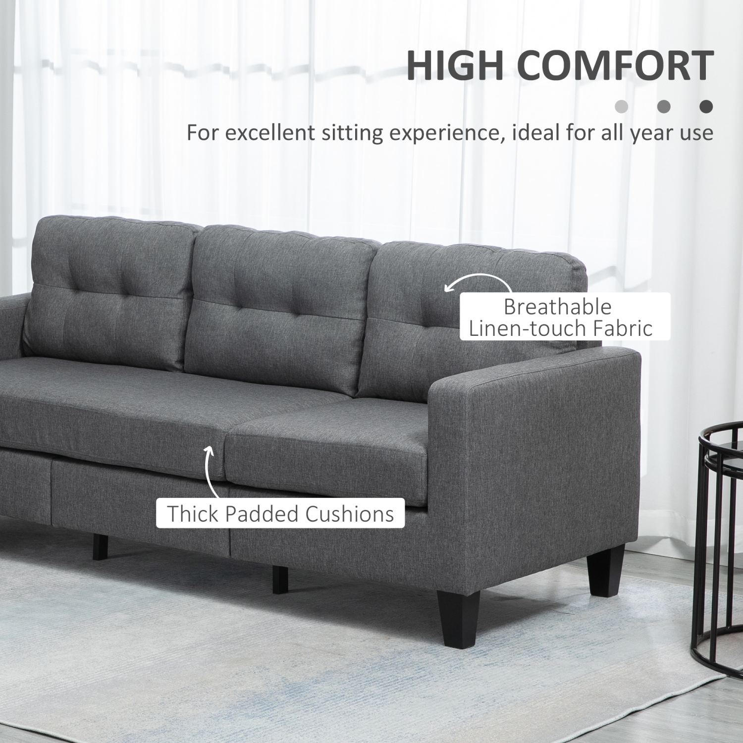 HOMCOM Sectional Sofa with Changeable Chaise, 3 Seater Corner Sofa with Ottoman, L Shape Couch with Thick Padded Cushion for Living Room, Office,