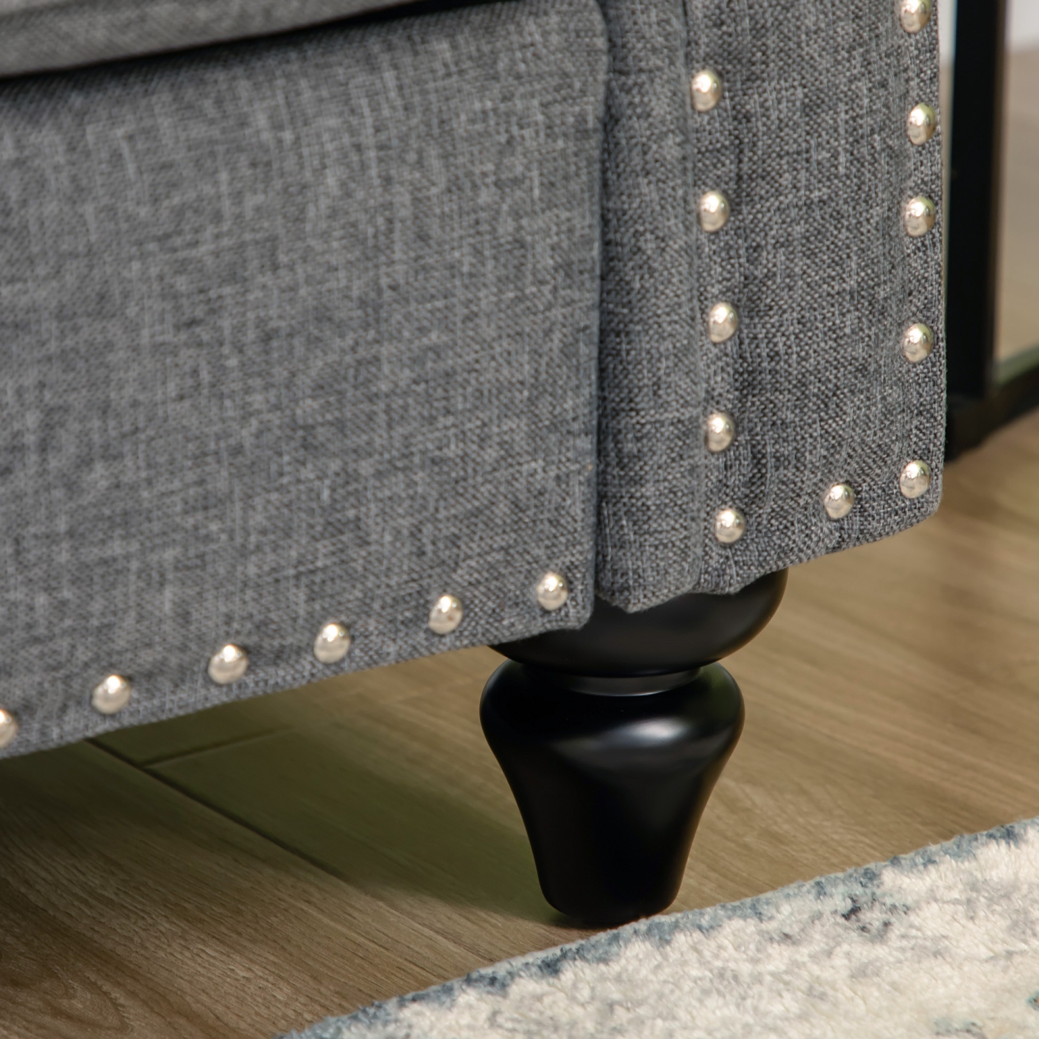 HOMCOM 3-Seater Sofa Couch, 81" Modern Upholstered Linen Fabric Sofa with Rubberwood Legs, Nailhead Trim and Rolled Arms for Living Room, Bedroom and