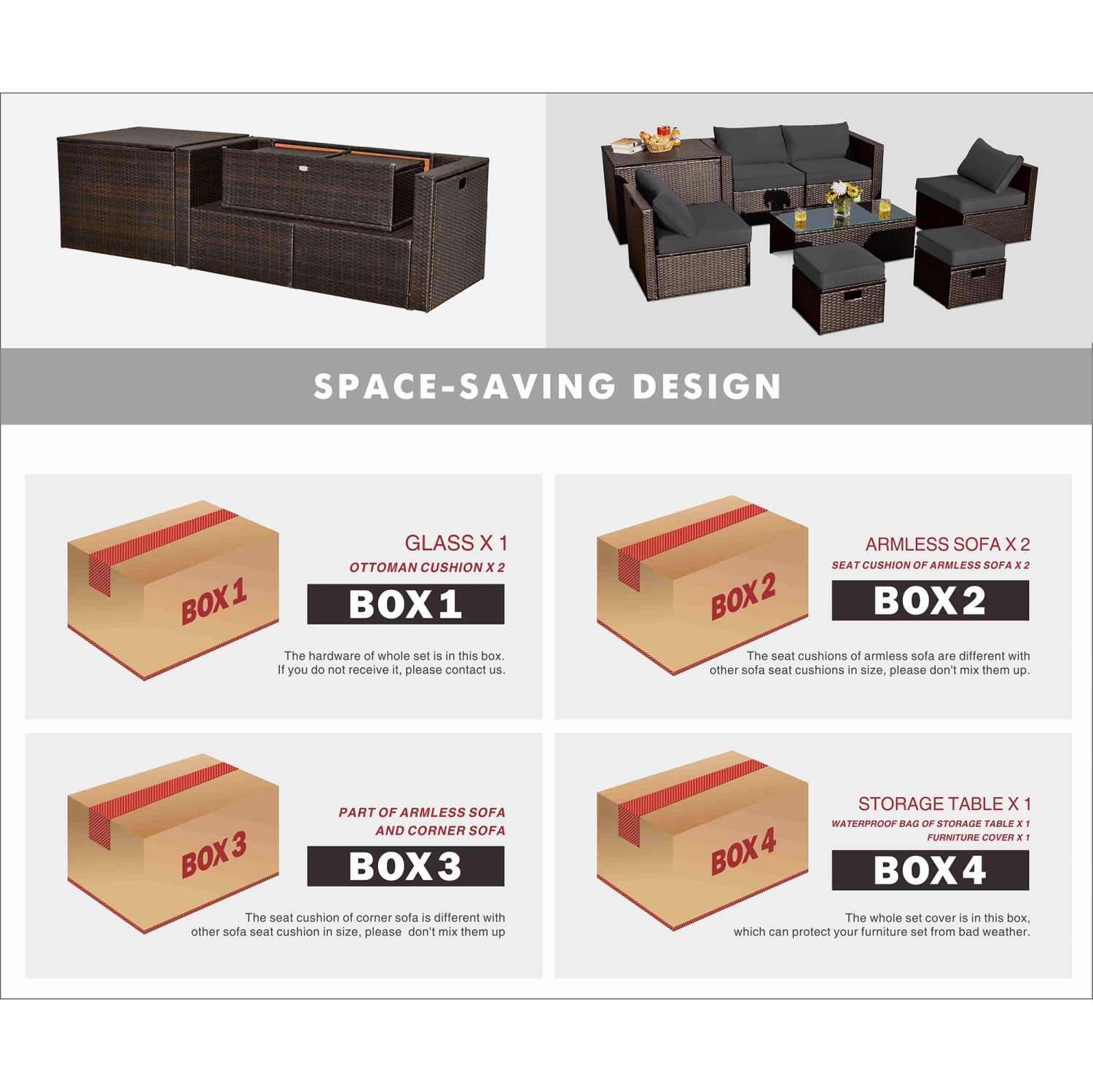 Ensemble de mobilier en rotin PE de patio 8 pièces GYMAX, ensemble de meubles toutes saisons avec coussins