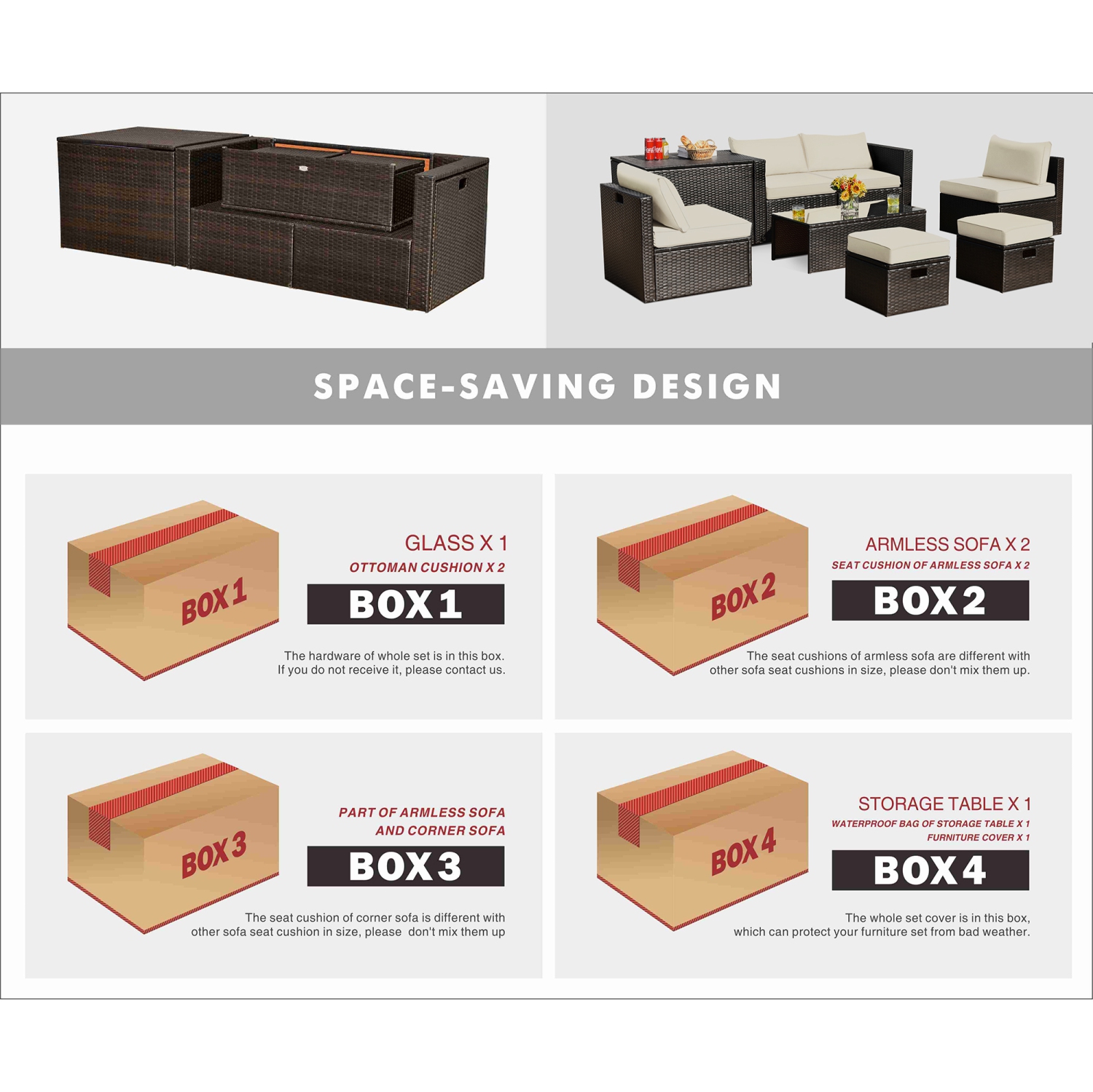 Ensemble de mobilier en rotin PE de patio 8 pièces GYMAX, ensemble de meubles toutes saisons avec coussins