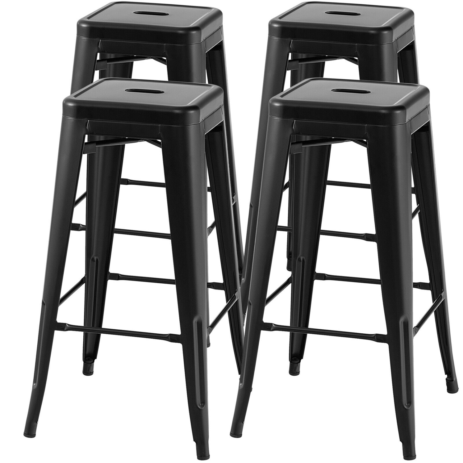 Gymax 30'' Set of 4 Stackable Backless Metal Bar Stools w/ Footrest for Kitchen