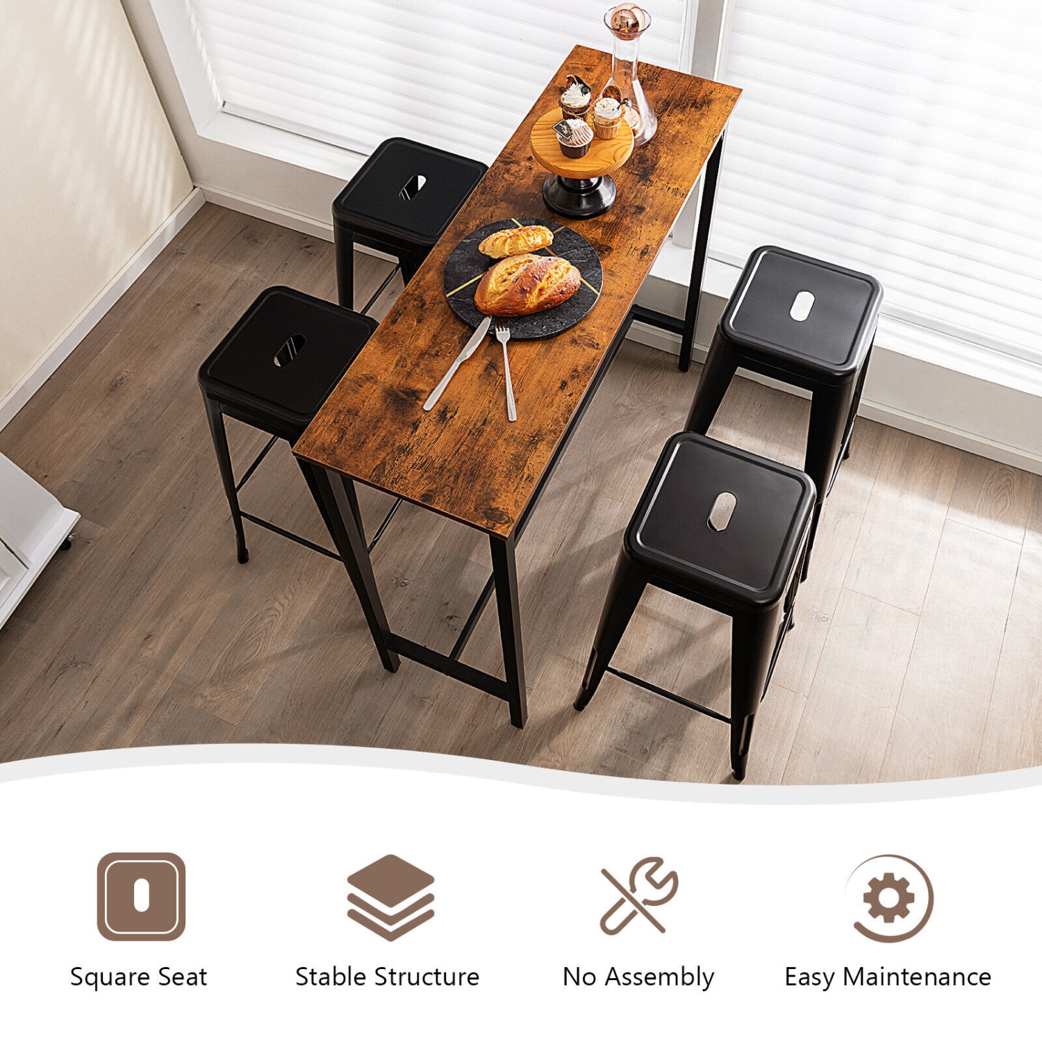 Gymax 30'' Set of 4 Stackable Backless Metal Bar Stools w/ Footrest for Kitchen