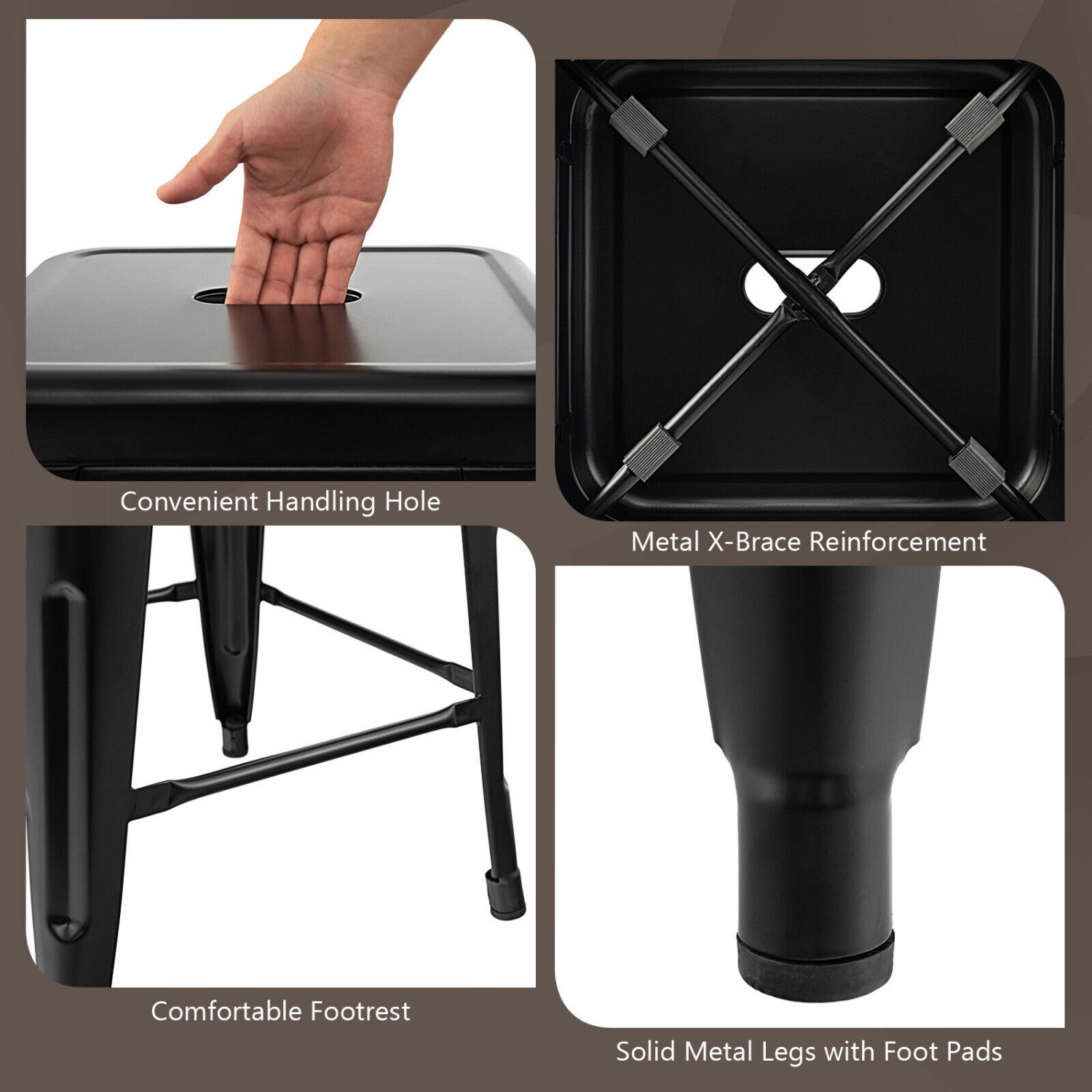 Gymax 30'' Set of 4 Stackable Backless Metal Bar Stools w/ Footrest for Kitchen