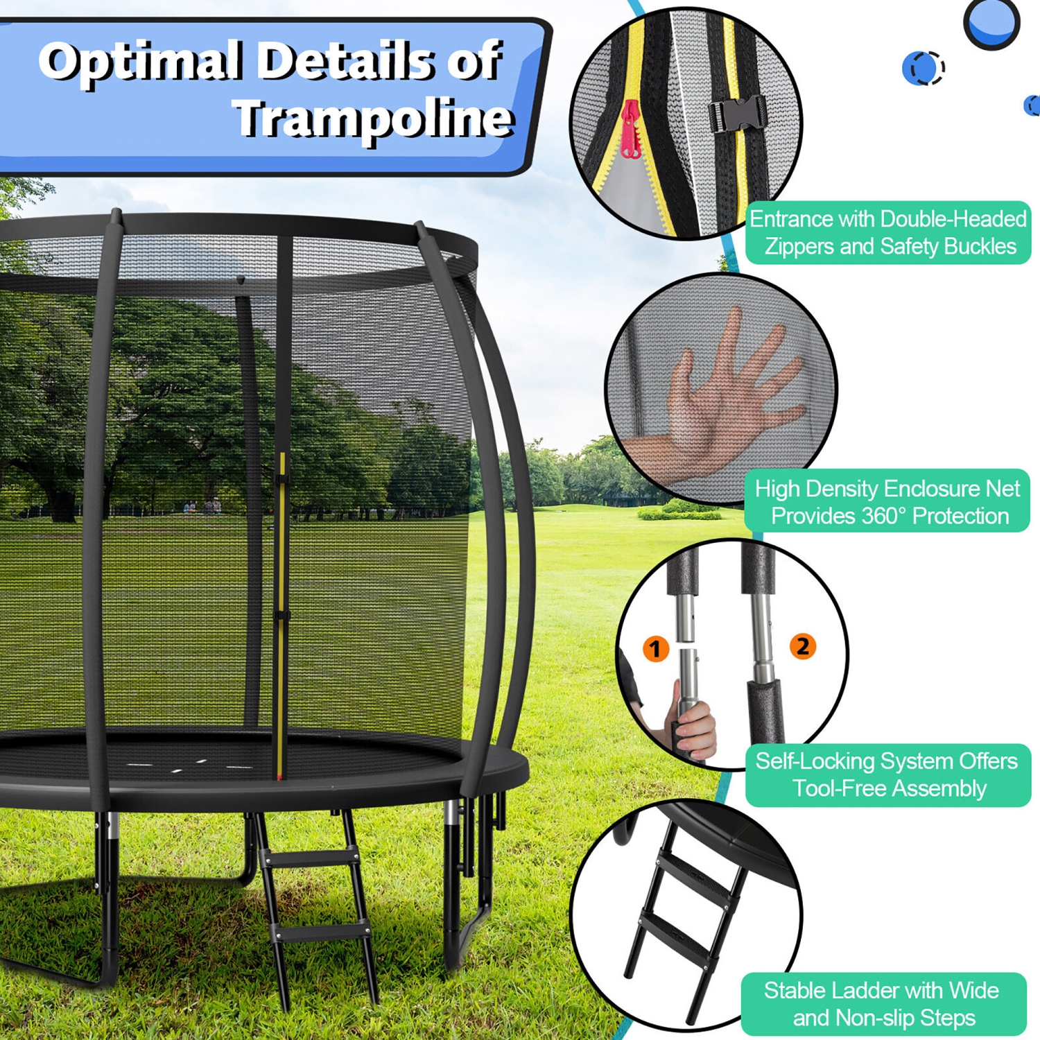 Gymax 8FT Recreational Trampoline w/ Ladder Enclosure Net Safety Pad Outdoor