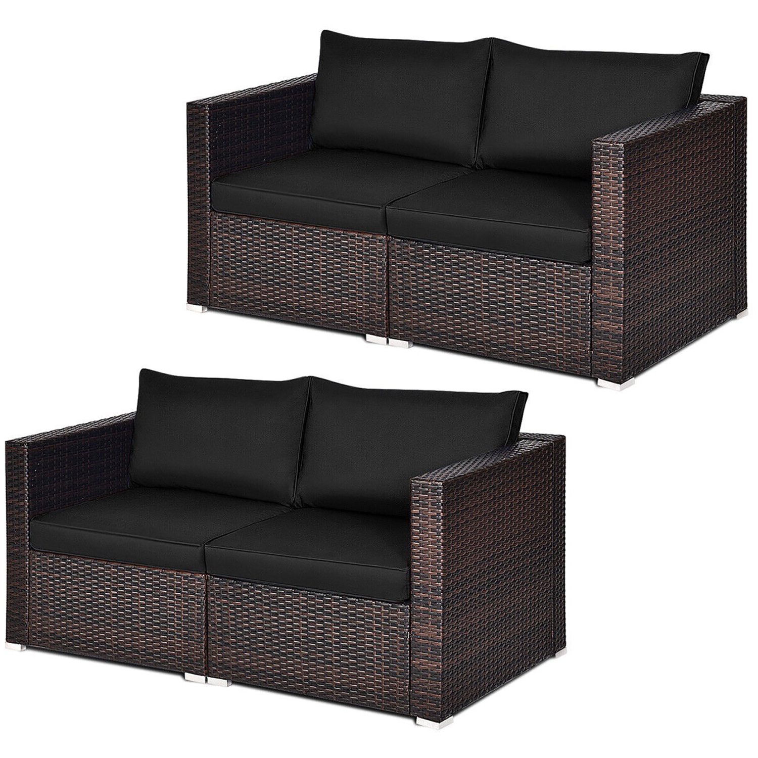 Gymax 4PCS Rattan Corner Sofa Set Patio Outdoor Furniture Set w/ Black Cushions
