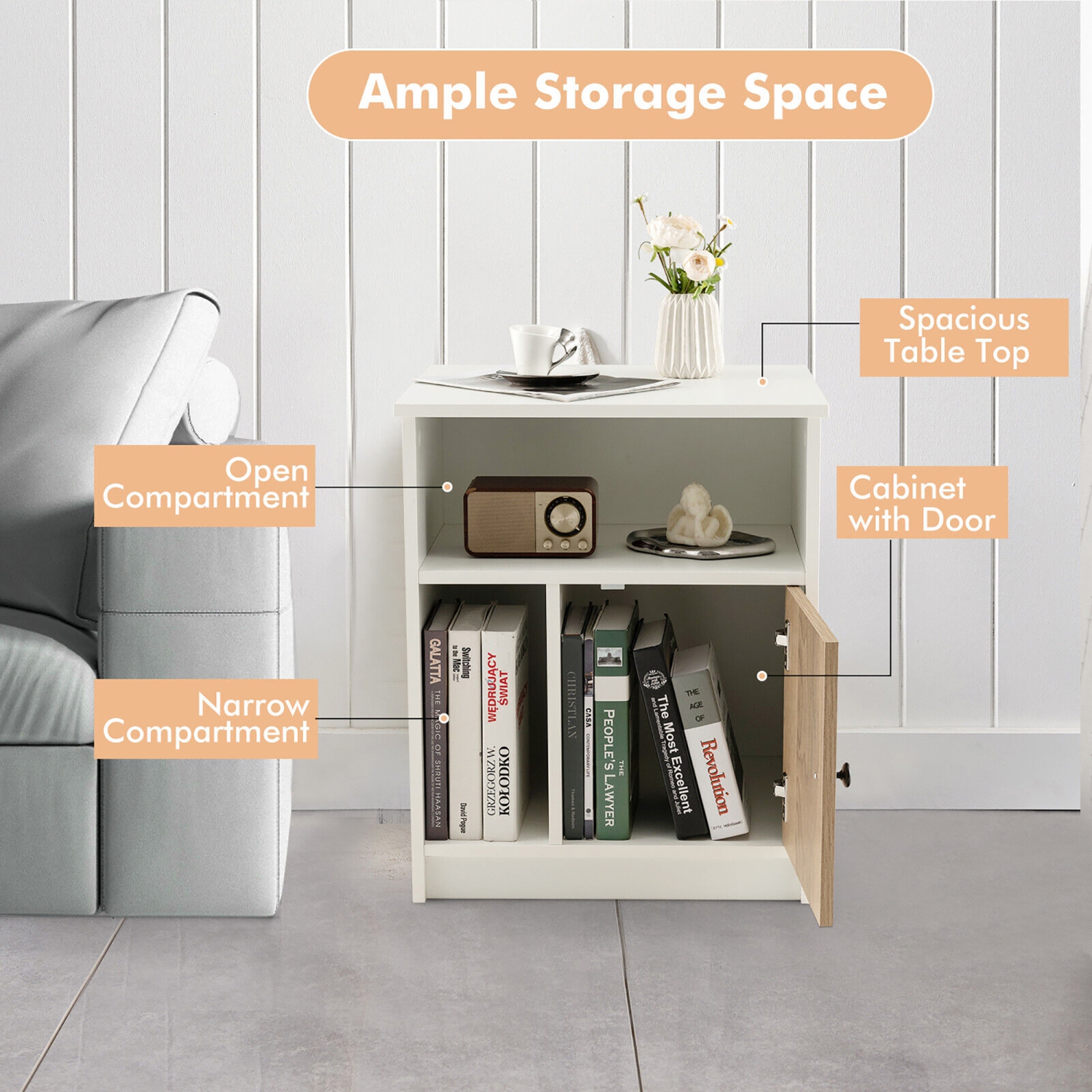 Table de chevet 2 pièces GYMAX, table d'appoint avec étagère de rangement, pour chambre à coucher, salon