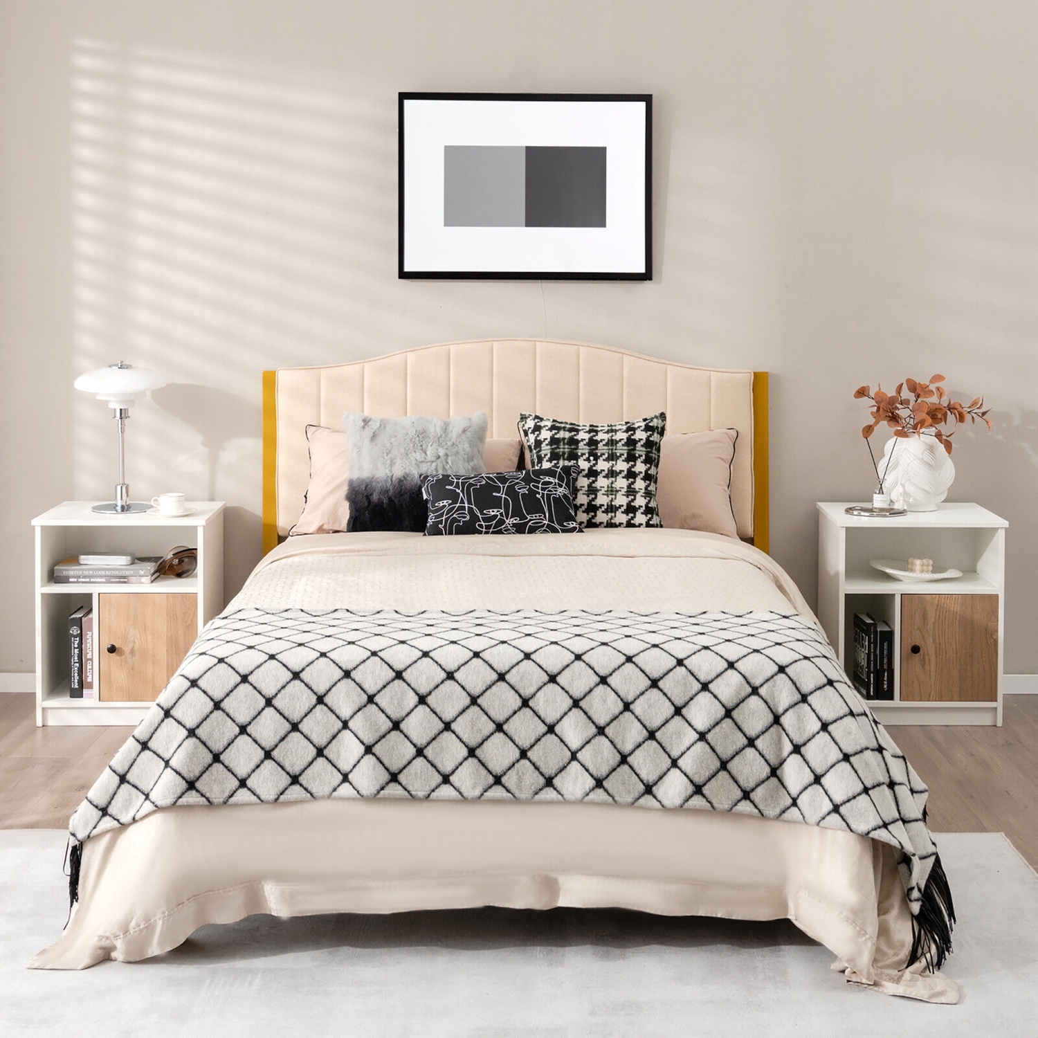 Table de chevet 2 pièces GYMAX, table d'appoint avec étagère de rangement, pour chambre à coucher, salon