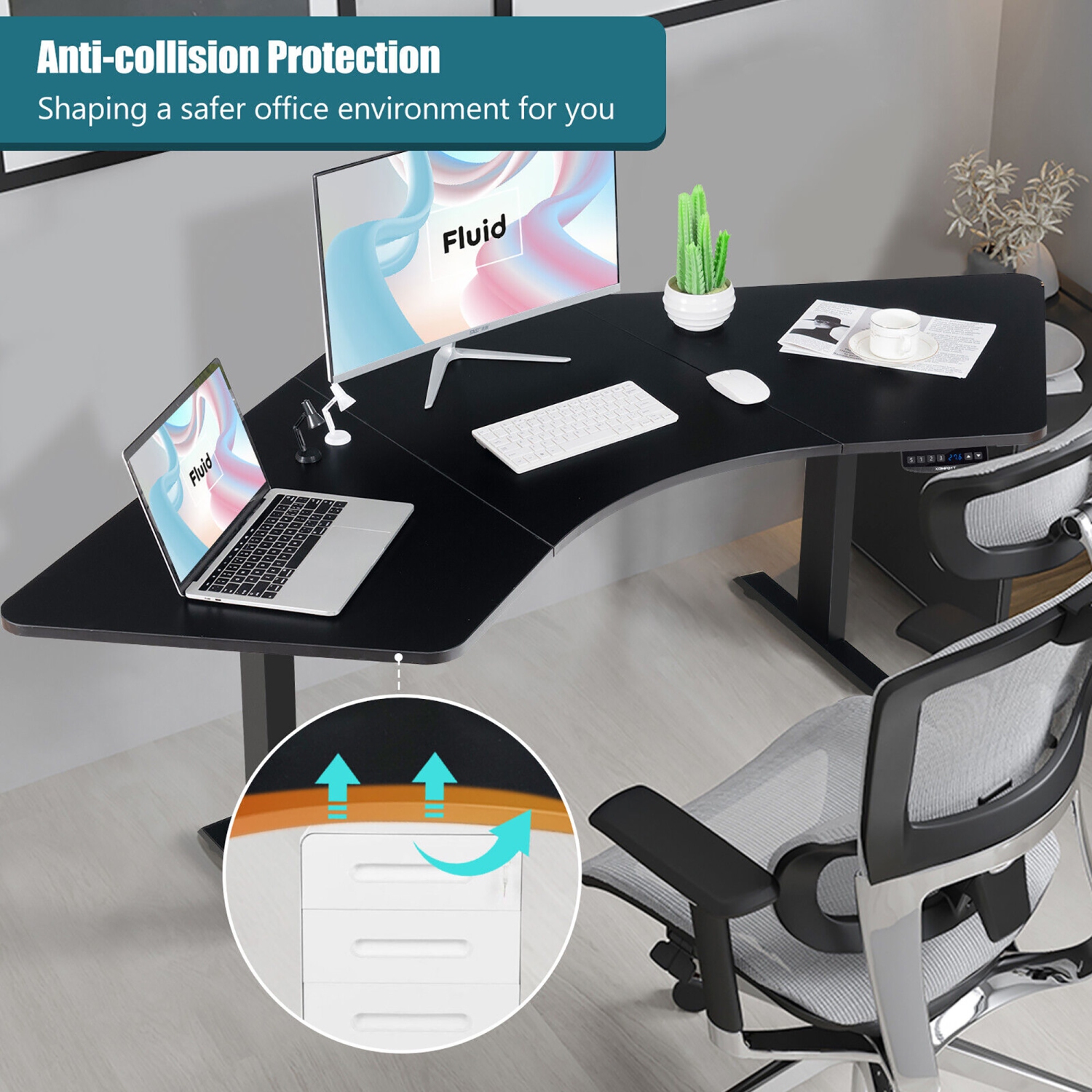 Gymax Electric Sit Stand Desk Frame Dual Motor Standing Desk Base w/ Cable Tray