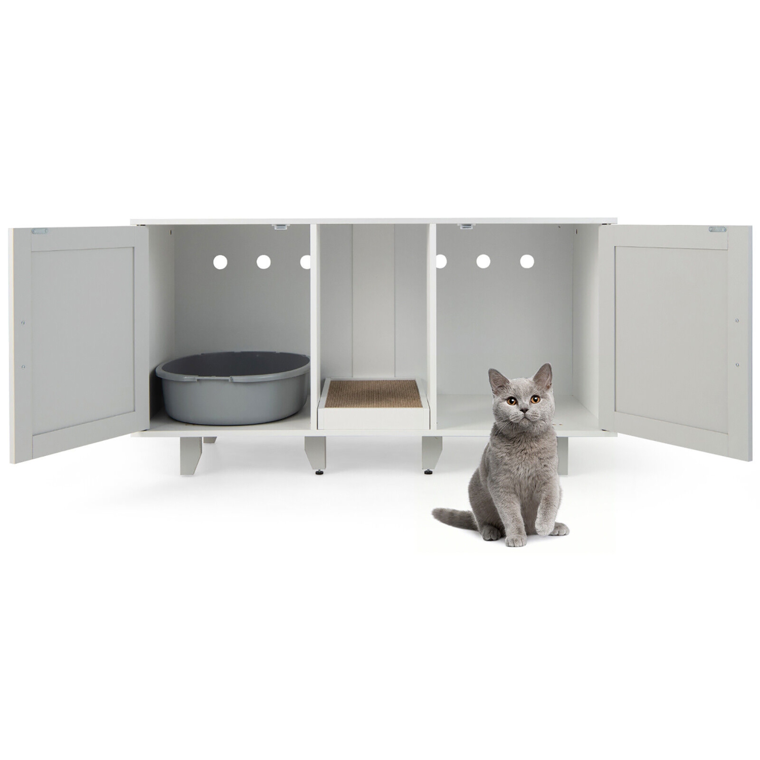 Gymax Cat Litter Box Enclosure Hidden Cat Washroom w/ 2 Doors