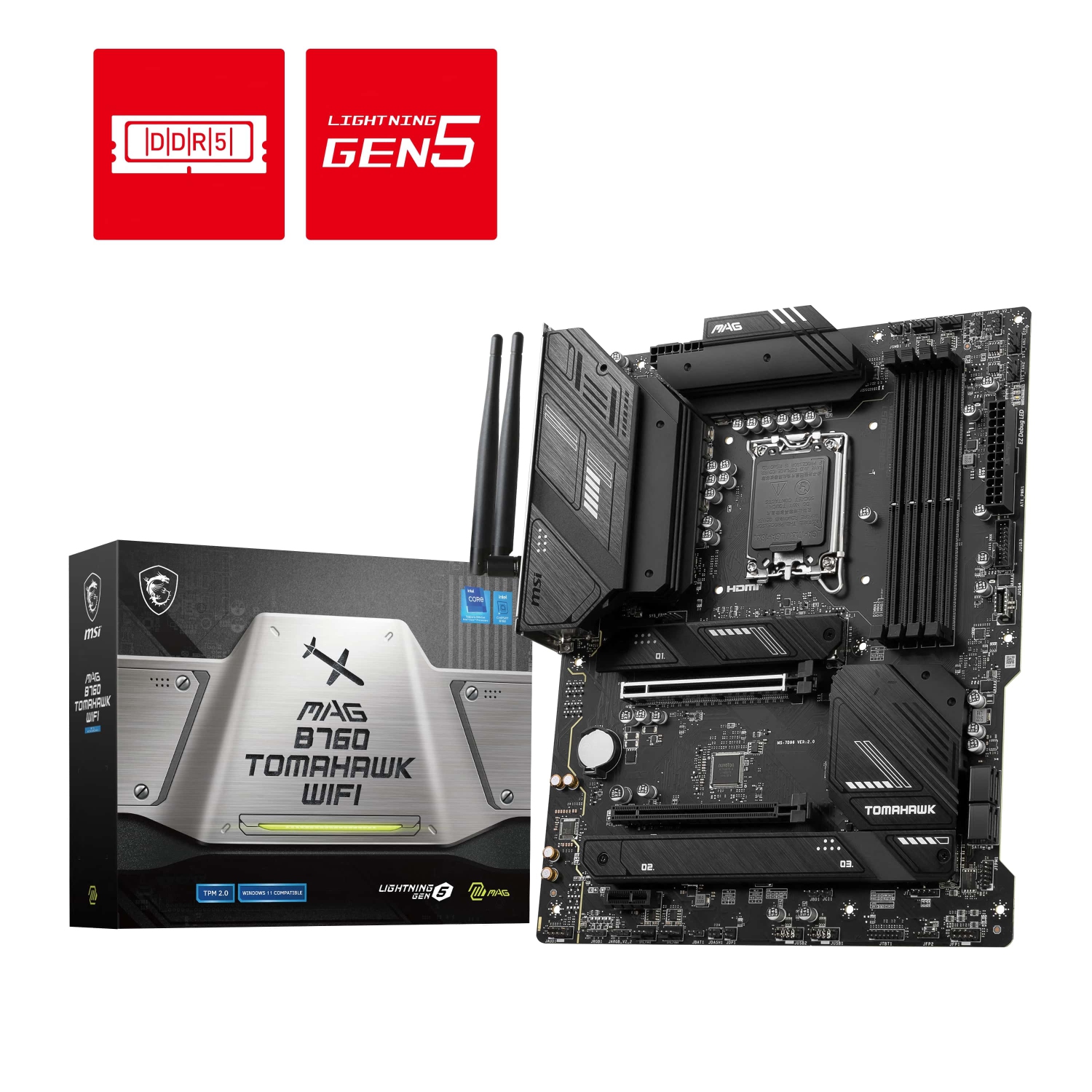 MSI MAG B760 Tomahawk WiFi Gaming Motherboard (Supports 12th/13th Gen Intel CPU, LGA 1700, DDR4, PCIe 5.0, M.2, 2.5Gbps LAN, USB 3.2 Gen2, Wi-Fi 6E, ATX)