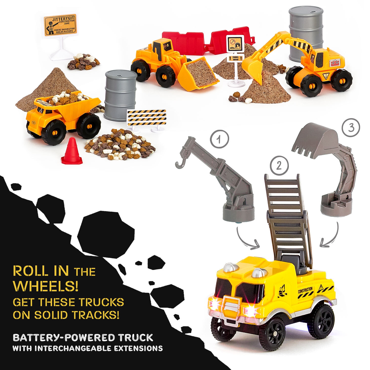 JitteryGit Truck Construction Race STEM Jouet de piste de voiture pour enfants | Jouet camions cadeau pour garçons filles tout-petits âgés de 3 4 5 6