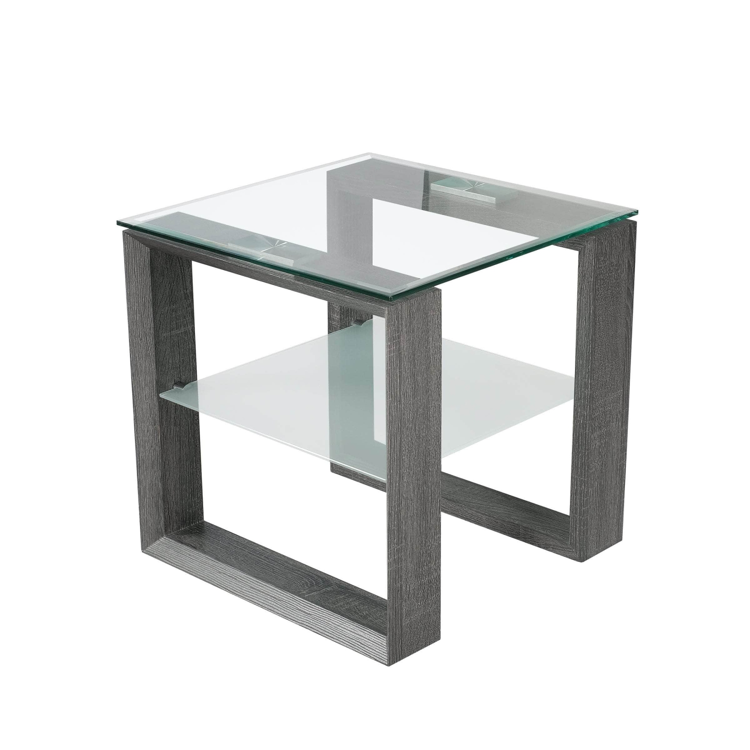 Primo International – Table de bout carrée avec tablette, plateau en verre et tablette, noir