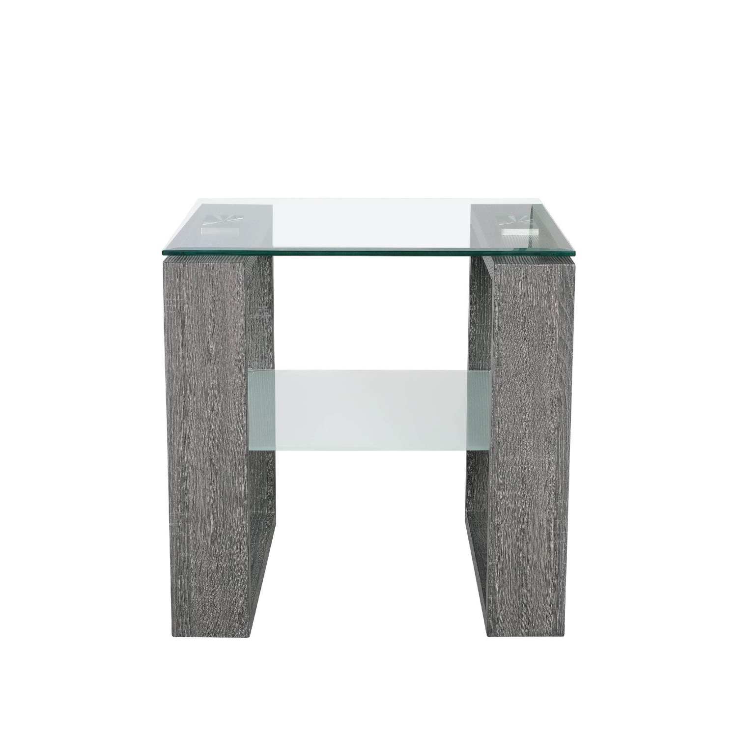 Primo International – Table de bout carrée avec tablette, plateau en verre et tablette, noir