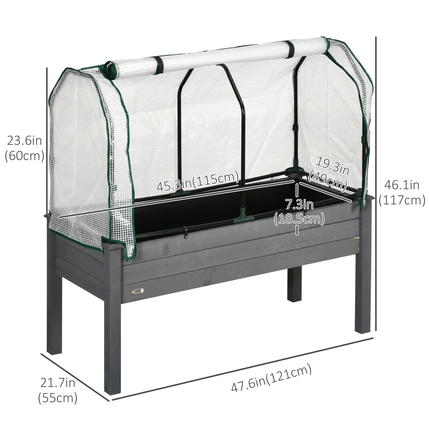 Outsunny Raised Garden Bed with PE Greenhouse Cover Outdoor Elevated Wood Planter Box for Herbs and Vegetables, Use for Patio, Backyard, Balcony, 48