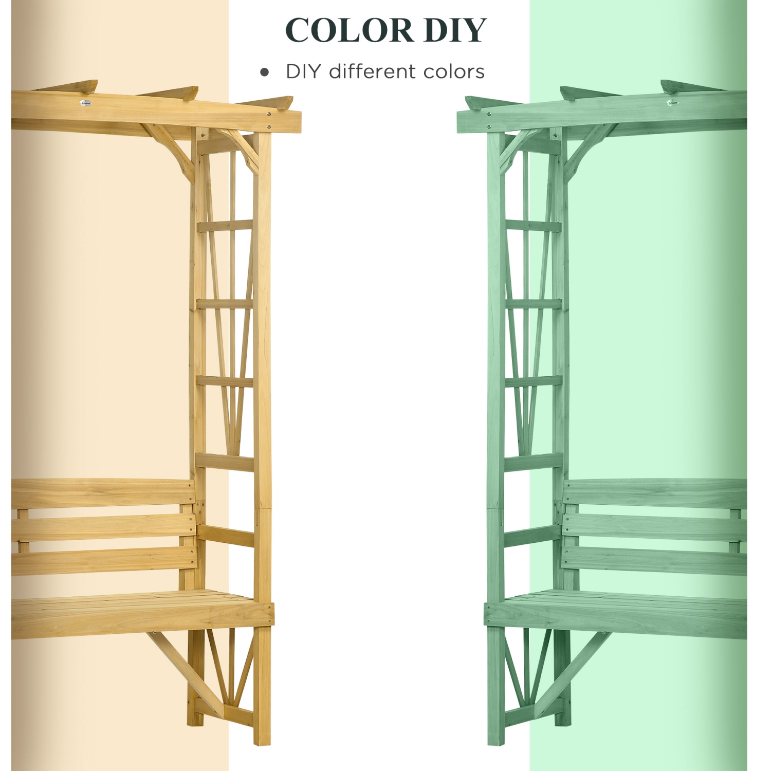 Pergola en arche de patio d’Outsunny avec banc en bois naturel, banc d’extérieur ergonomique pour plantes grimpantes/vignes, idéal pour l’espace