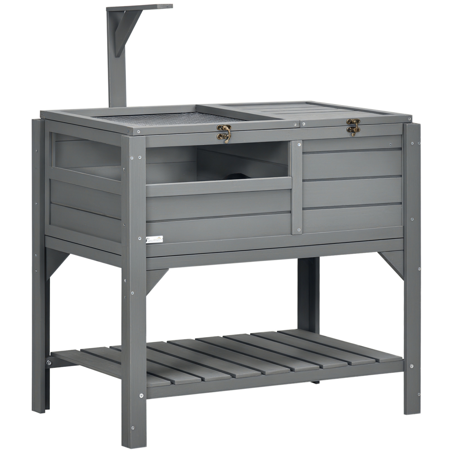 PawHut Wooden Tortoise House Habitat with Shelf, Tortoise Enclosure for Small Animals with Light Support Frame, Reptile Cage with Tray for Indoor