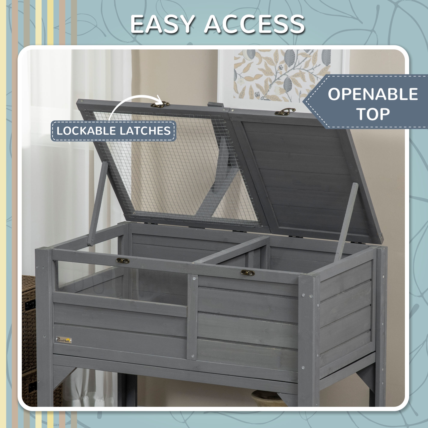 PawHut Wooden Tortoise House Habitat with Shelf, Tortoise Enclosure for Small Animals with Light Support Frame, Reptile Cage with Tray for Indoor