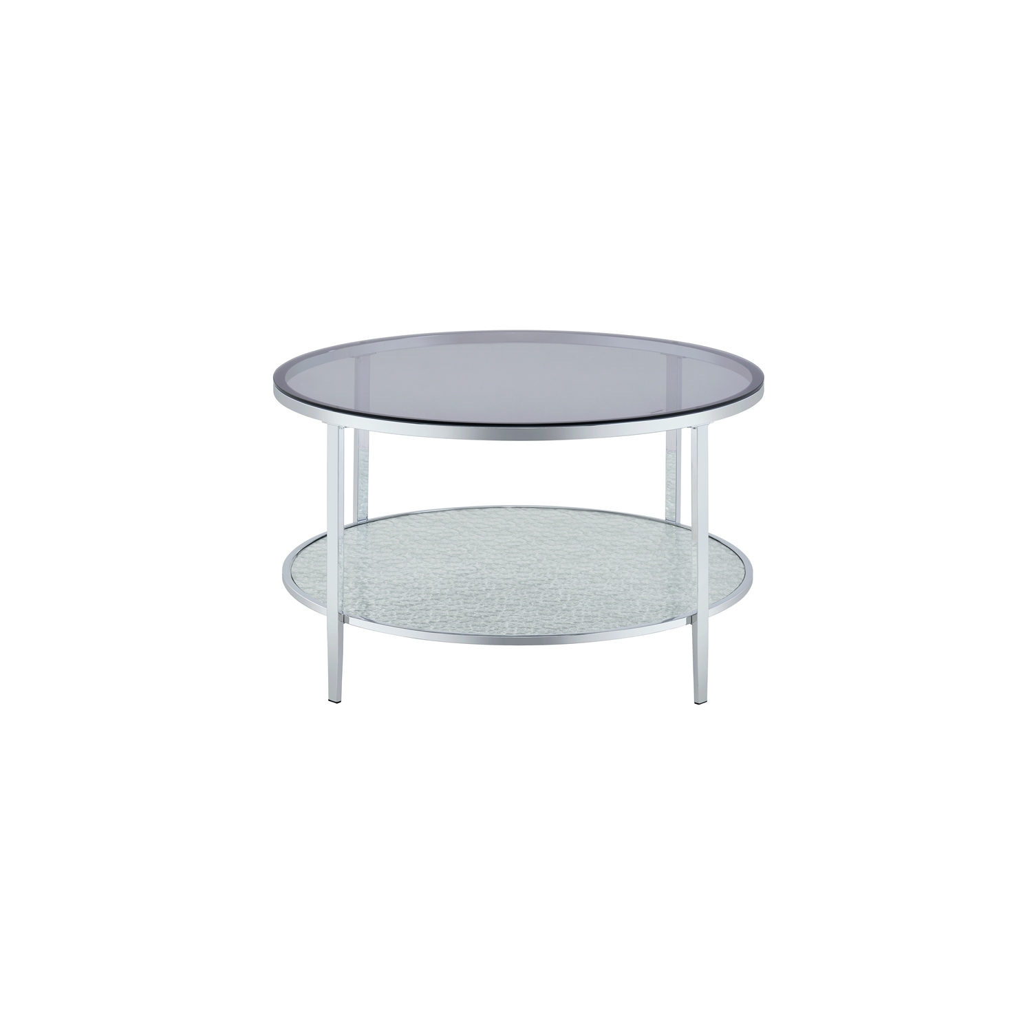 Frostine Round Chrome and Tempered Glass Cocktail Table