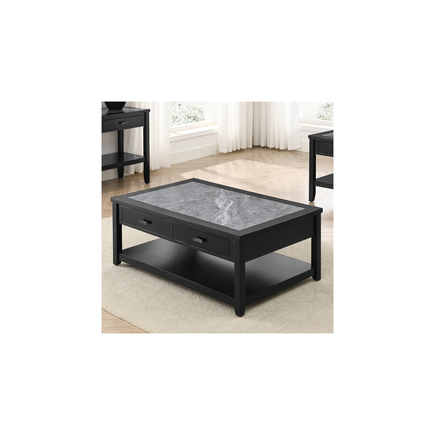 Garvine Gray Stone Top Cocktail Table with Casters