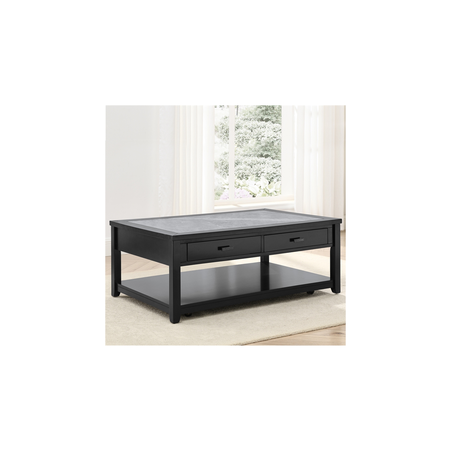 Garvine Gray Stone Top Cocktail Table with Casters