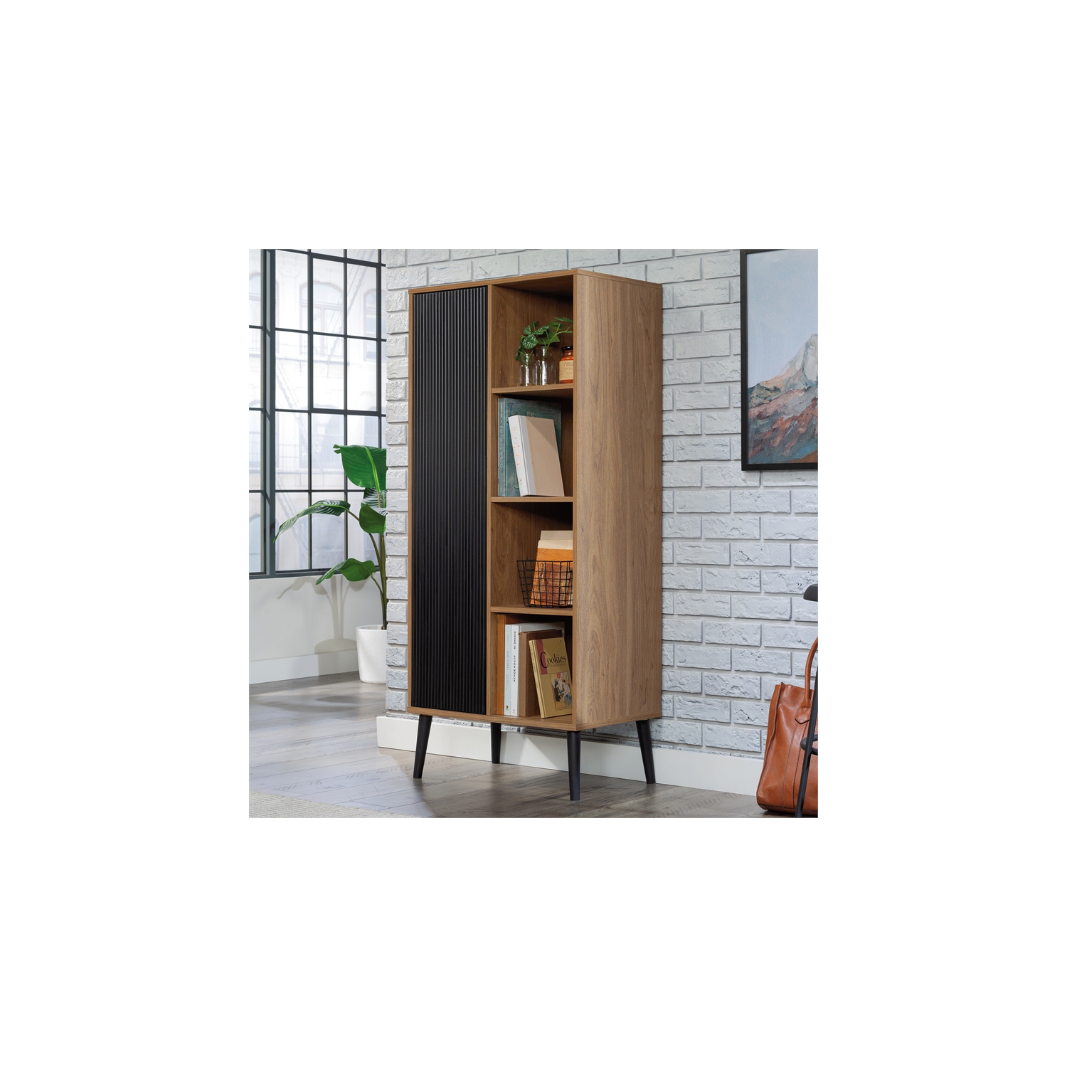 Sauder Ambleside Engineered Wood/Metal Storage Cabinet in Serene Walnut