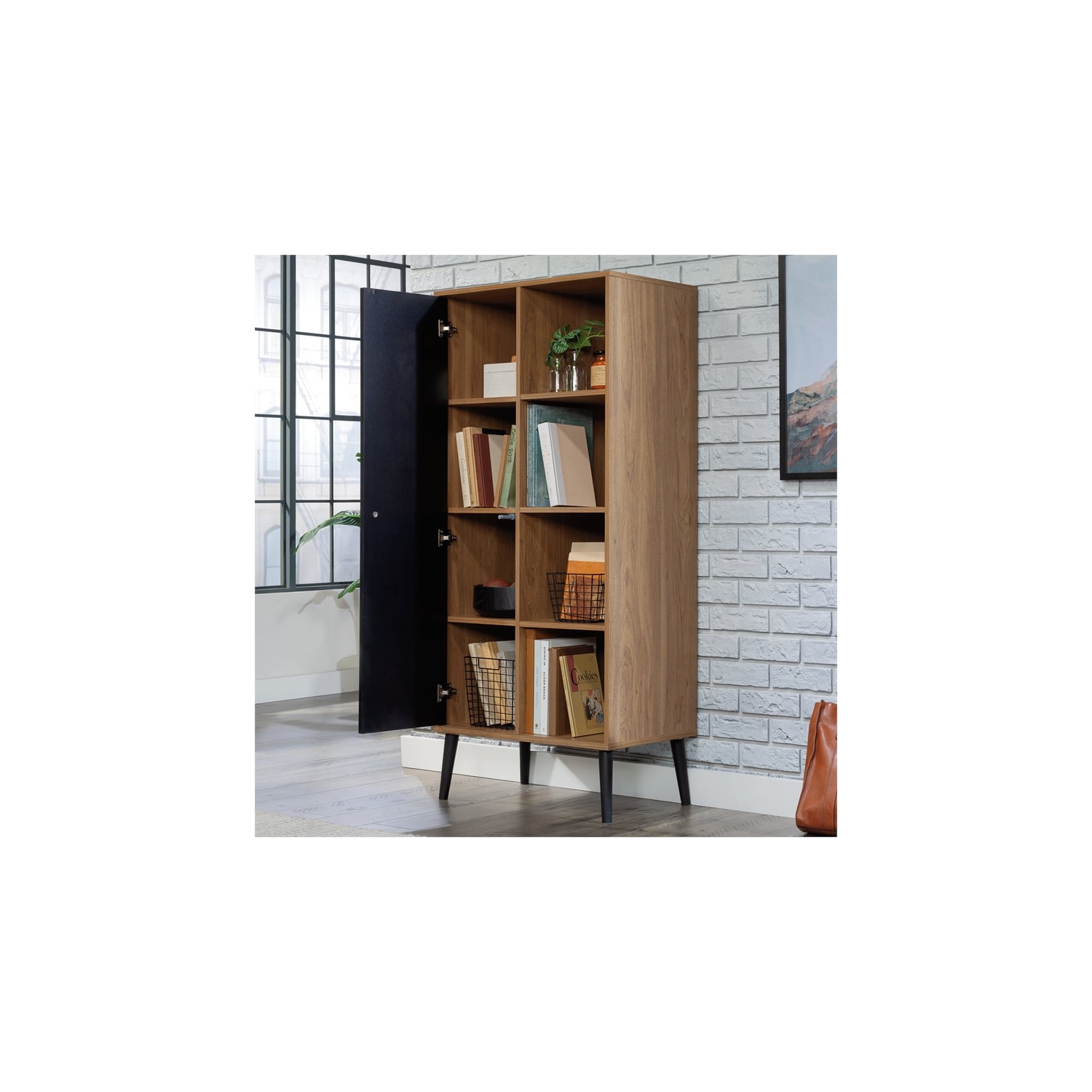 Sauder Ambleside Engineered Wood/Metal Storage Cabinet in Serene Walnut