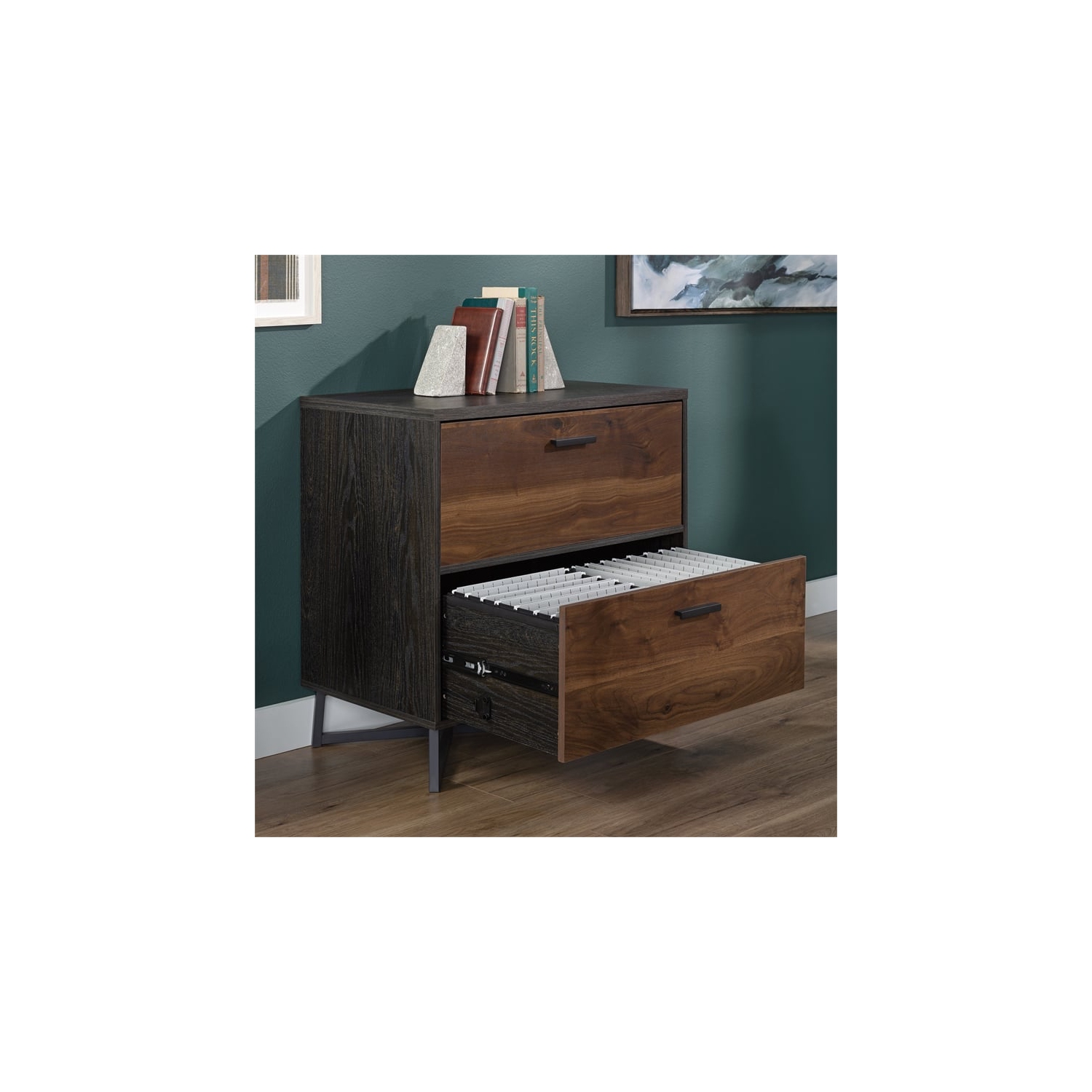 Sauder Canton Lane Engineered Wood/Metal Lateral File in Brew Oak