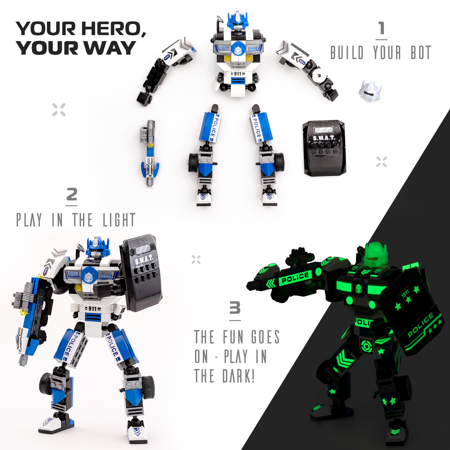JitteryGit Robot Police STEM Building Toy for Boys | Gift for Kids Ages 6 7 8 9 10 11 Year olds