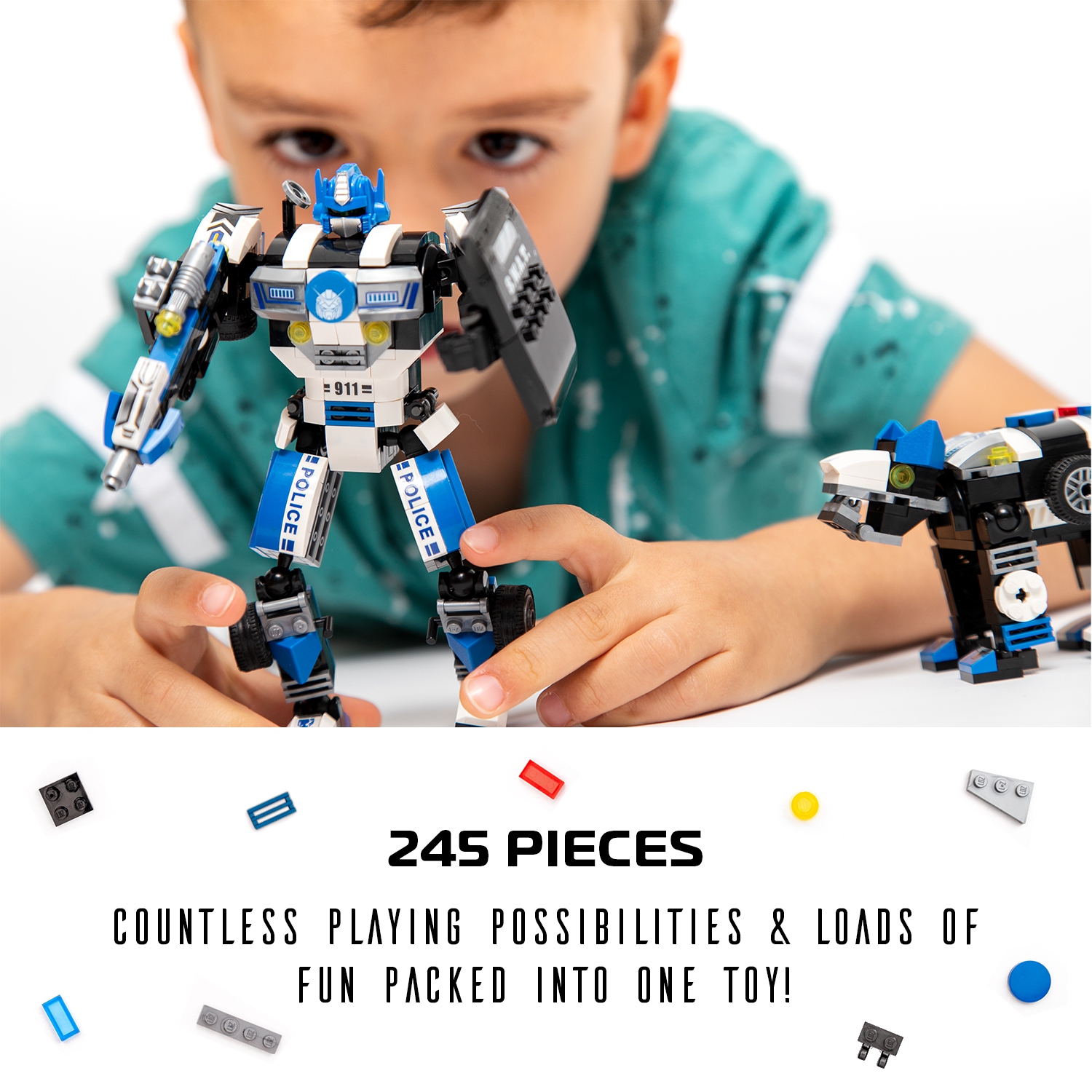 JitteryGit Robot Police STEM Building Toy for Boys | Gift for Kids Ages 6 7 8 9 10 11 Year olds