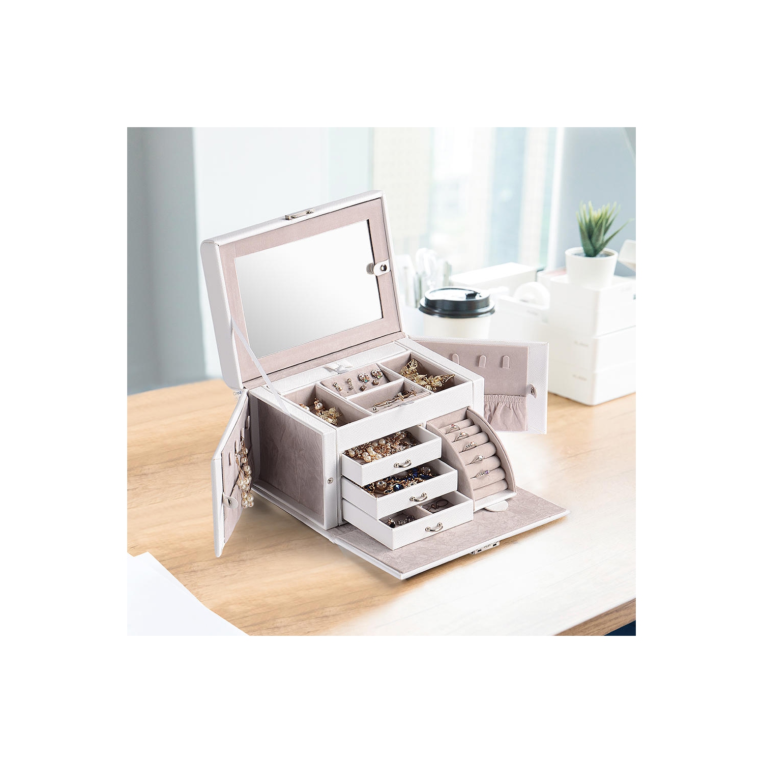 Boîtes à bijoux multicouches, organisateur de bijoux en similicuir étui cadeau vintage pour bagues boucles d'oreilles colliers stockage