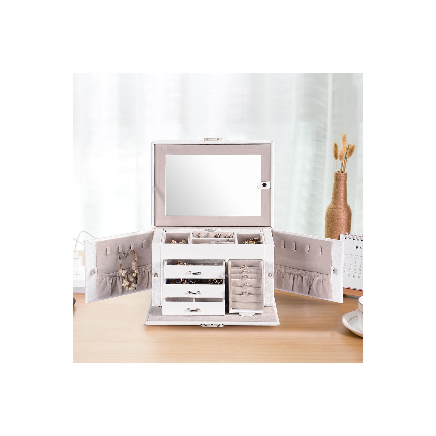 Boîtes à bijoux multicouches, organisateur de bijoux en similicuir étui cadeau vintage pour bagues boucles d'oreilles colliers stockage