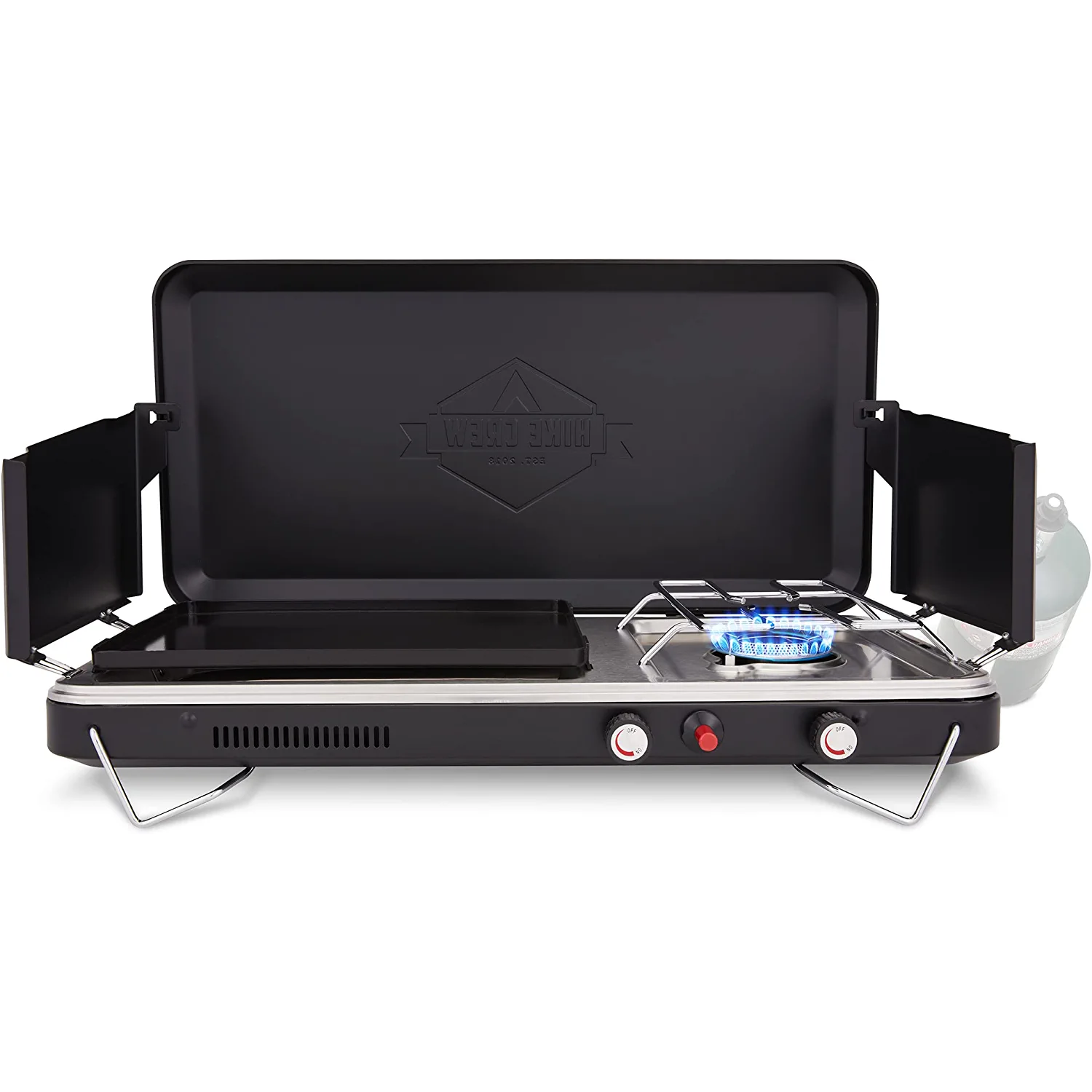Hike Crew 2-in-1 Gas Camping Stove, Portable Grill & Camp Stove, Propane Burner with Igniter, Black