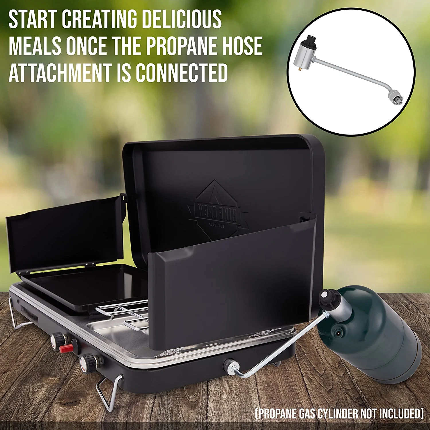 Hike Crew 2-in-1 Gas Camping Stove, Portable Grill & Camp Stove, Propane Burner with Igniter, Black