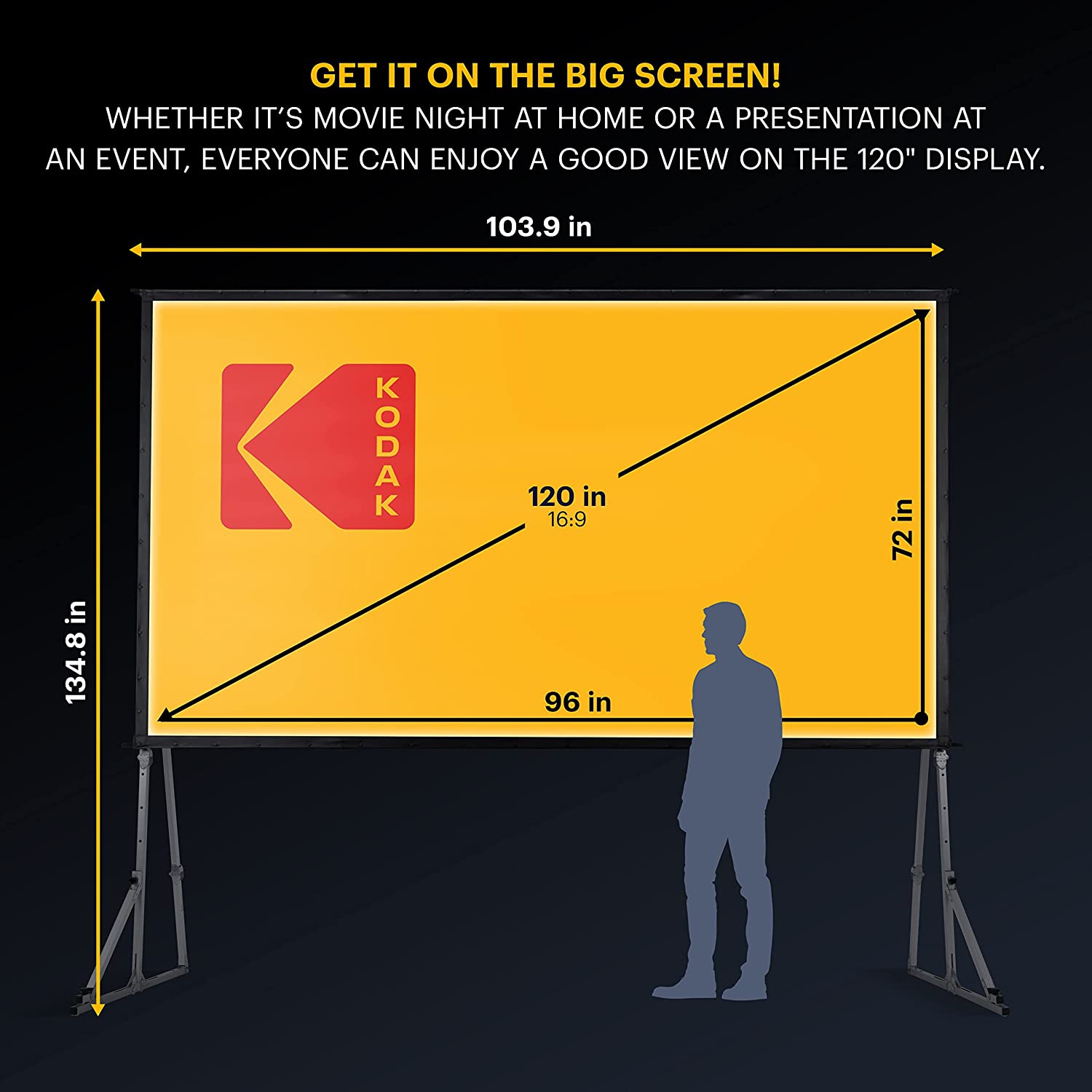 Kodak – Écran de projecteur portatif de 120 po avec support et étui de transport