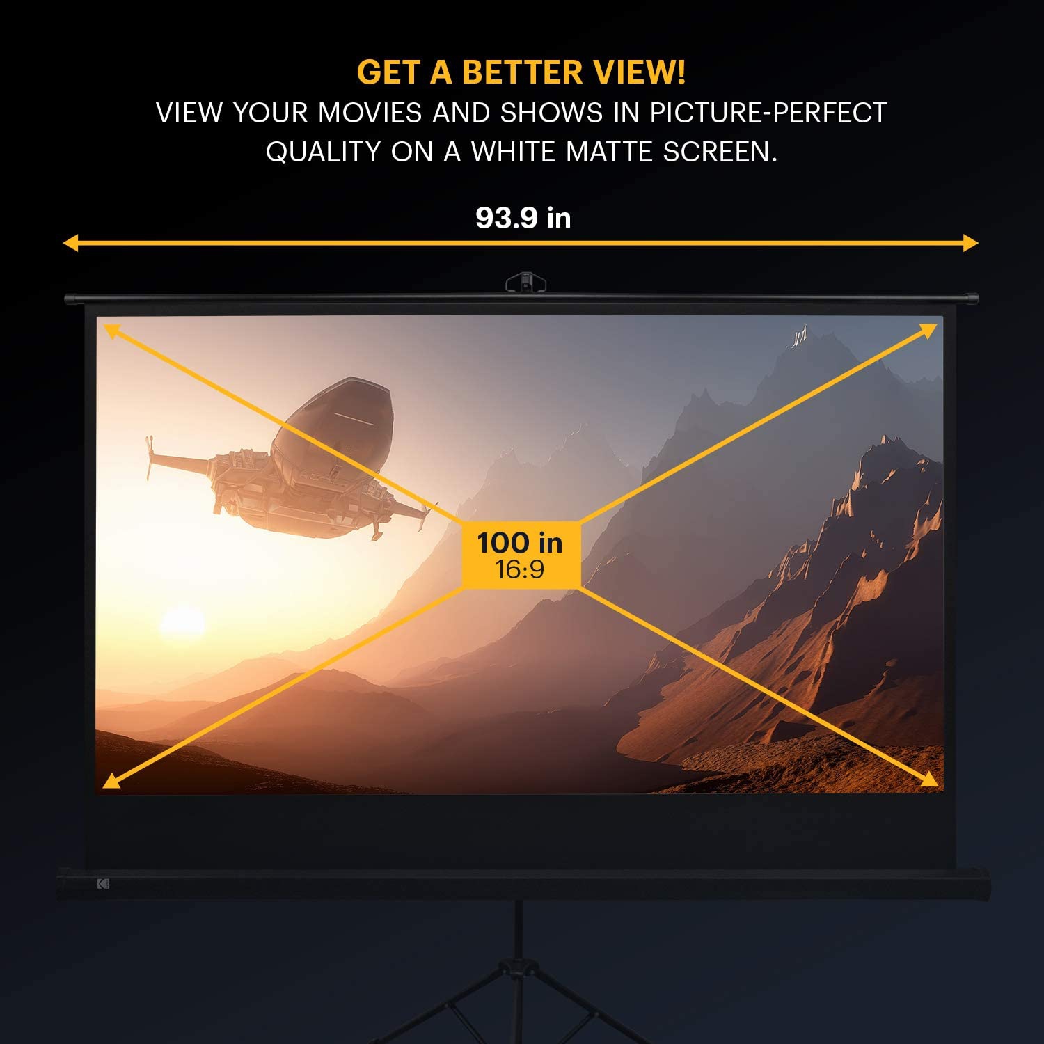 Kodak 100" Portable Projector Screen with Tripod Stand & Lightweight Carry Bag