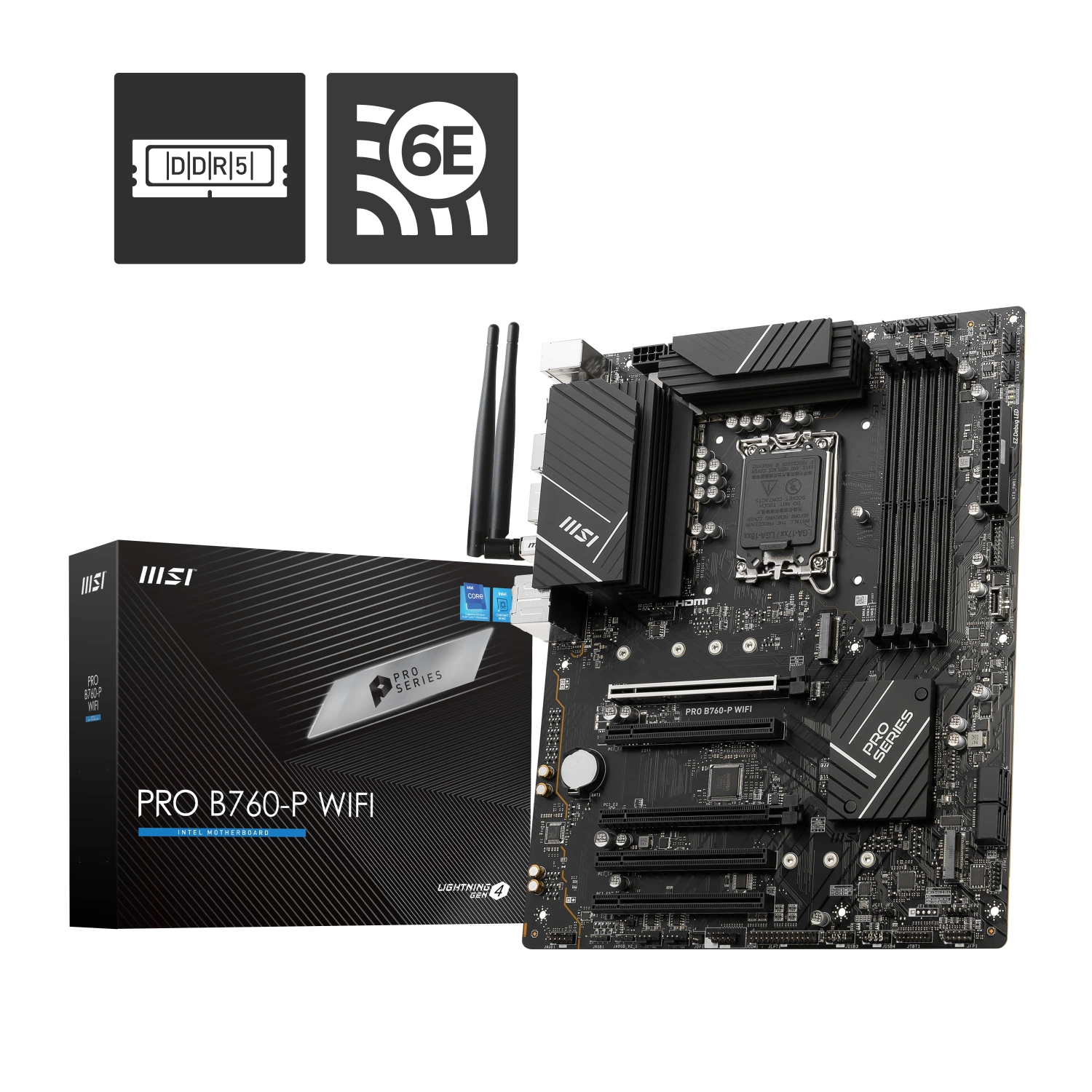 MSI PRO B760-P WiFi ProSeries Motherboard (Supports 12th/13th Gen Intel CPU, LGA 1700, DDR5, PCIe 4.0, M.2, 2.5Gbps LAN, USB 3.2 Gen2, Wi-Fi 6E, ATX)